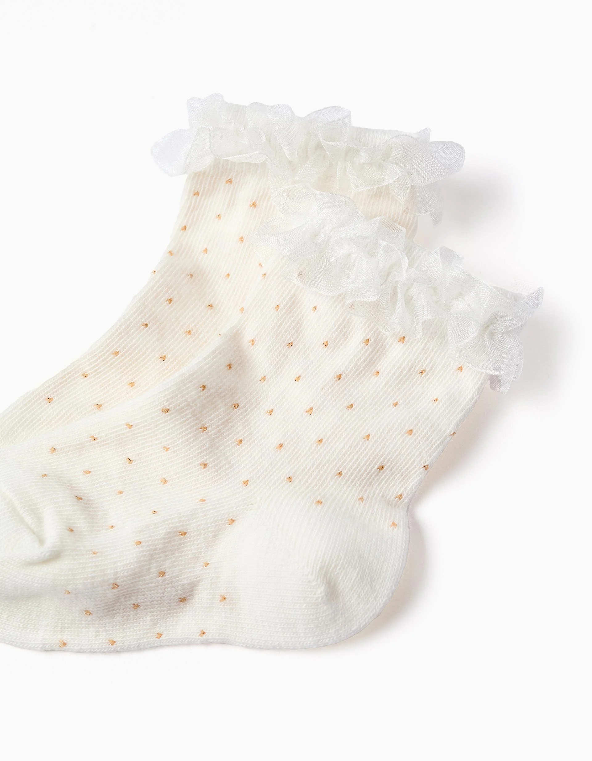Crew socks with polka dots and ruffles for baby girls, white
