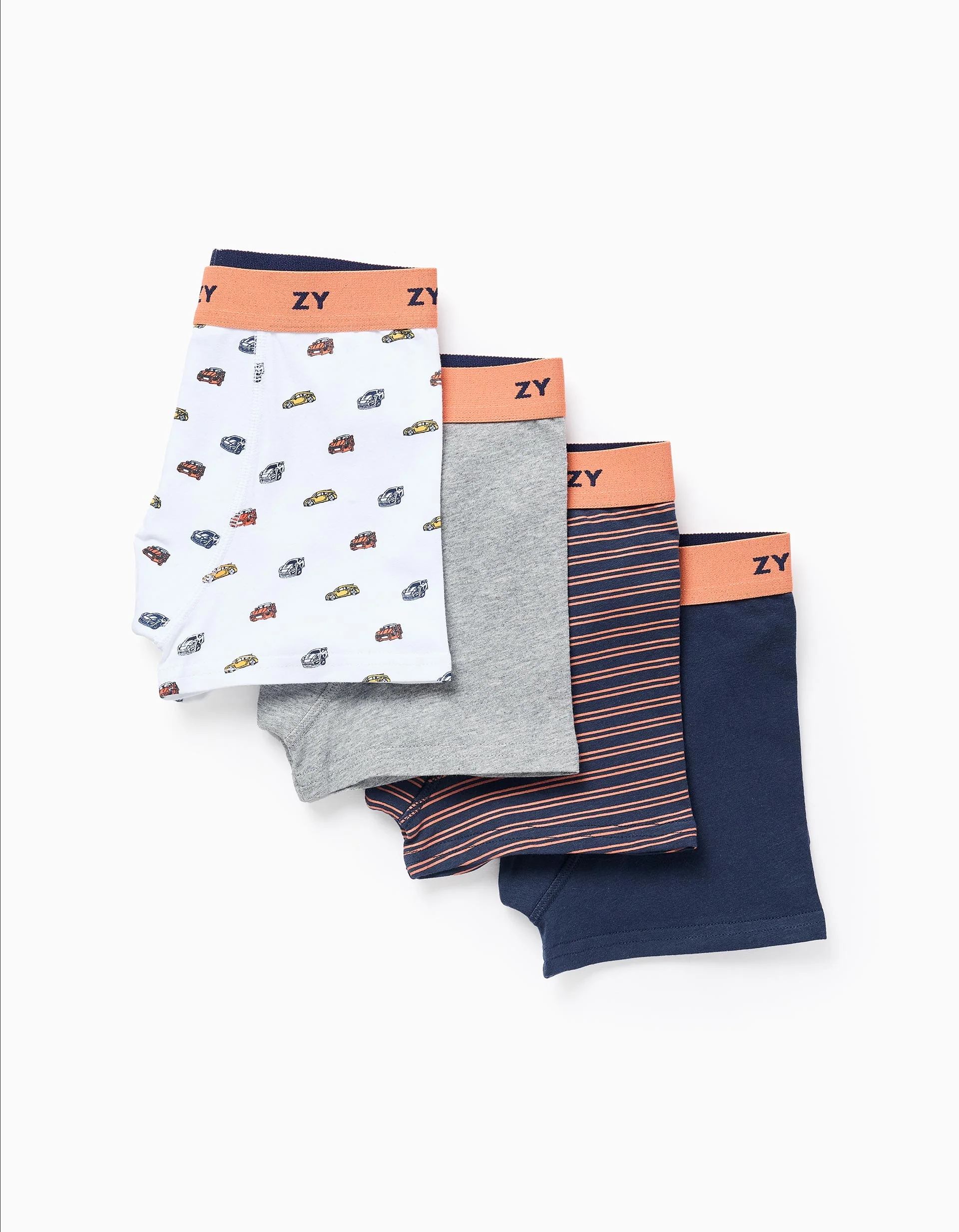 Pack of 4 Boxer Shorts for Boys 'Cars & Stripes', Blue/White/Grey