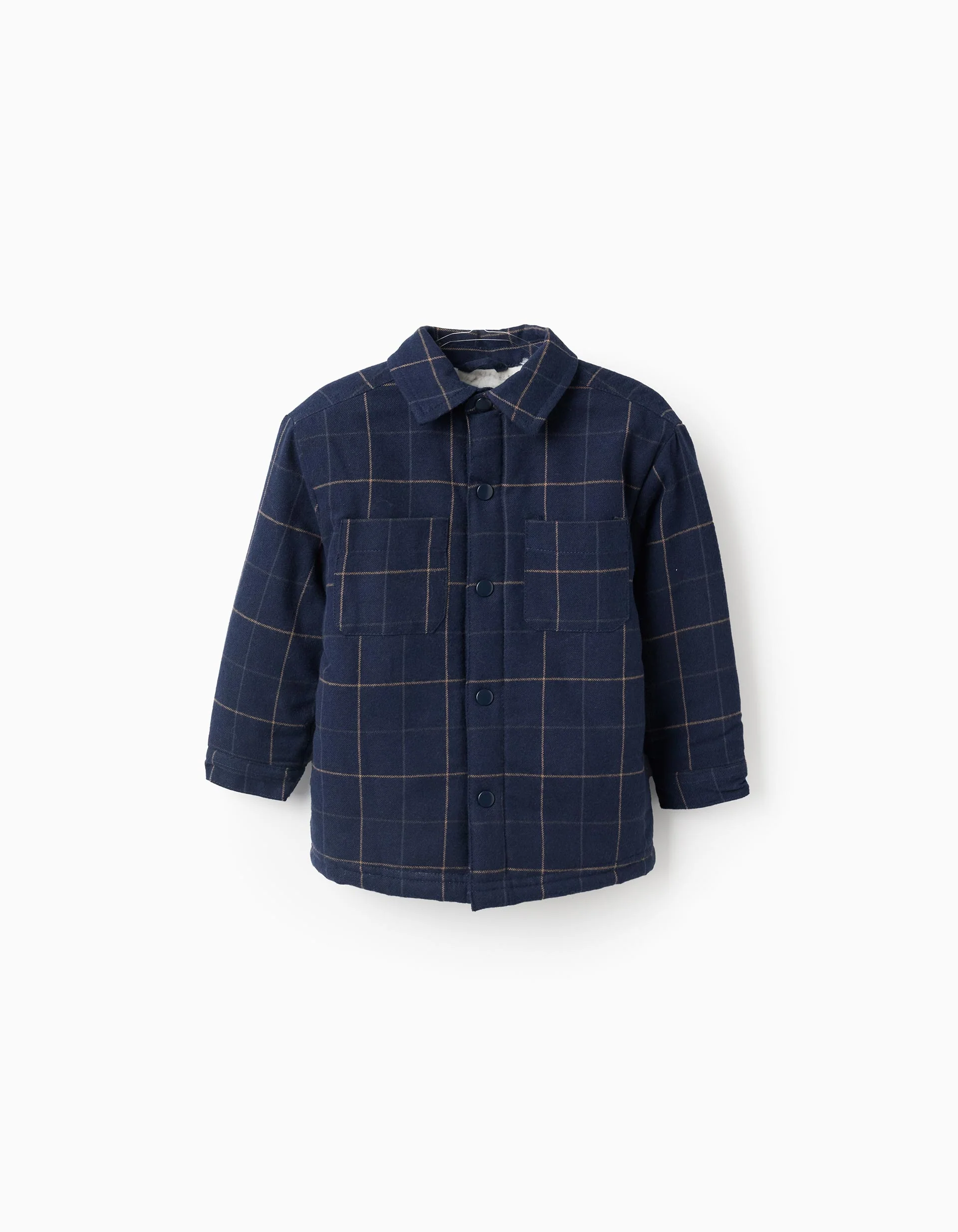 Flannel jacket with sherpa lining for baby boys, dark blue