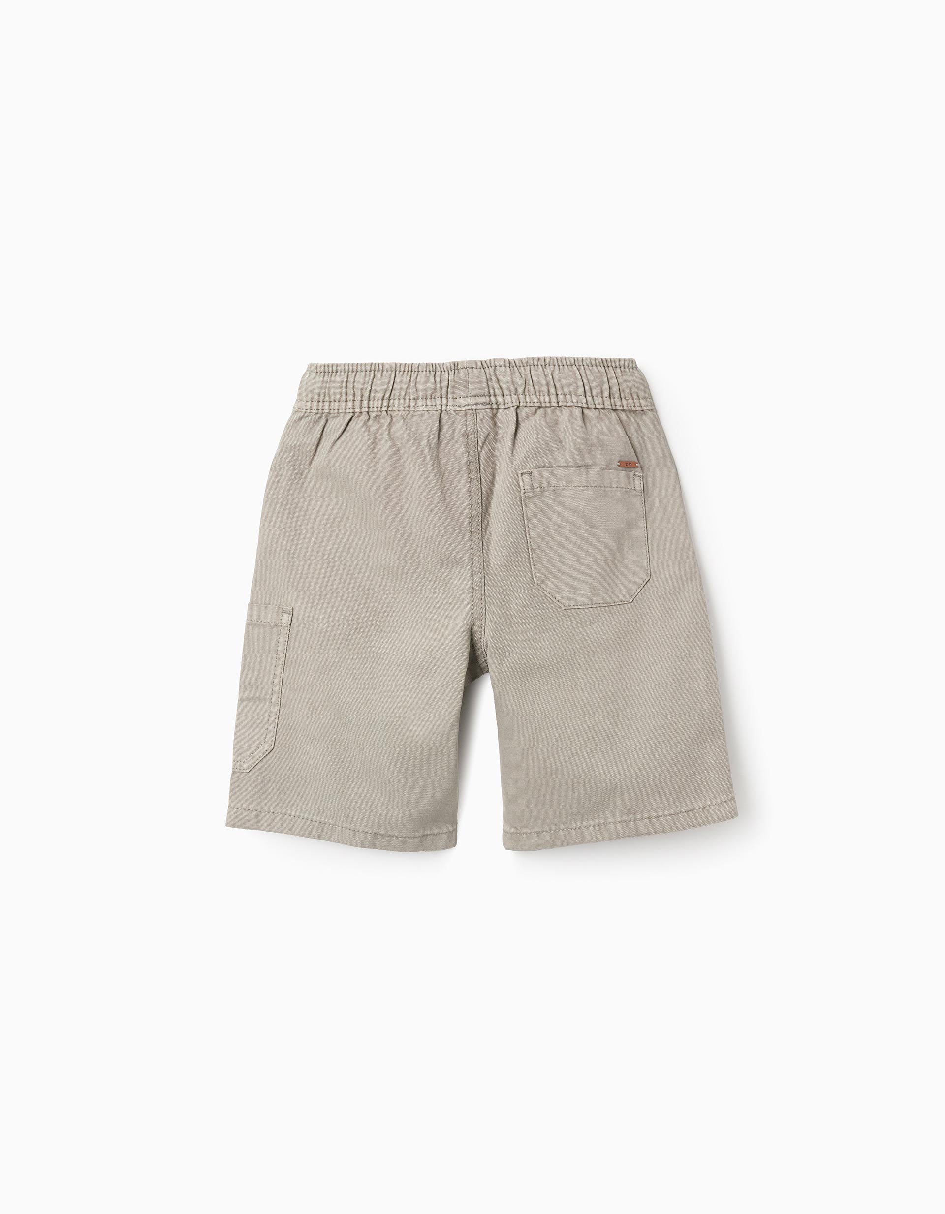 Cotton Twill Shorts with Drawstring for Boys 'Midi', Beige