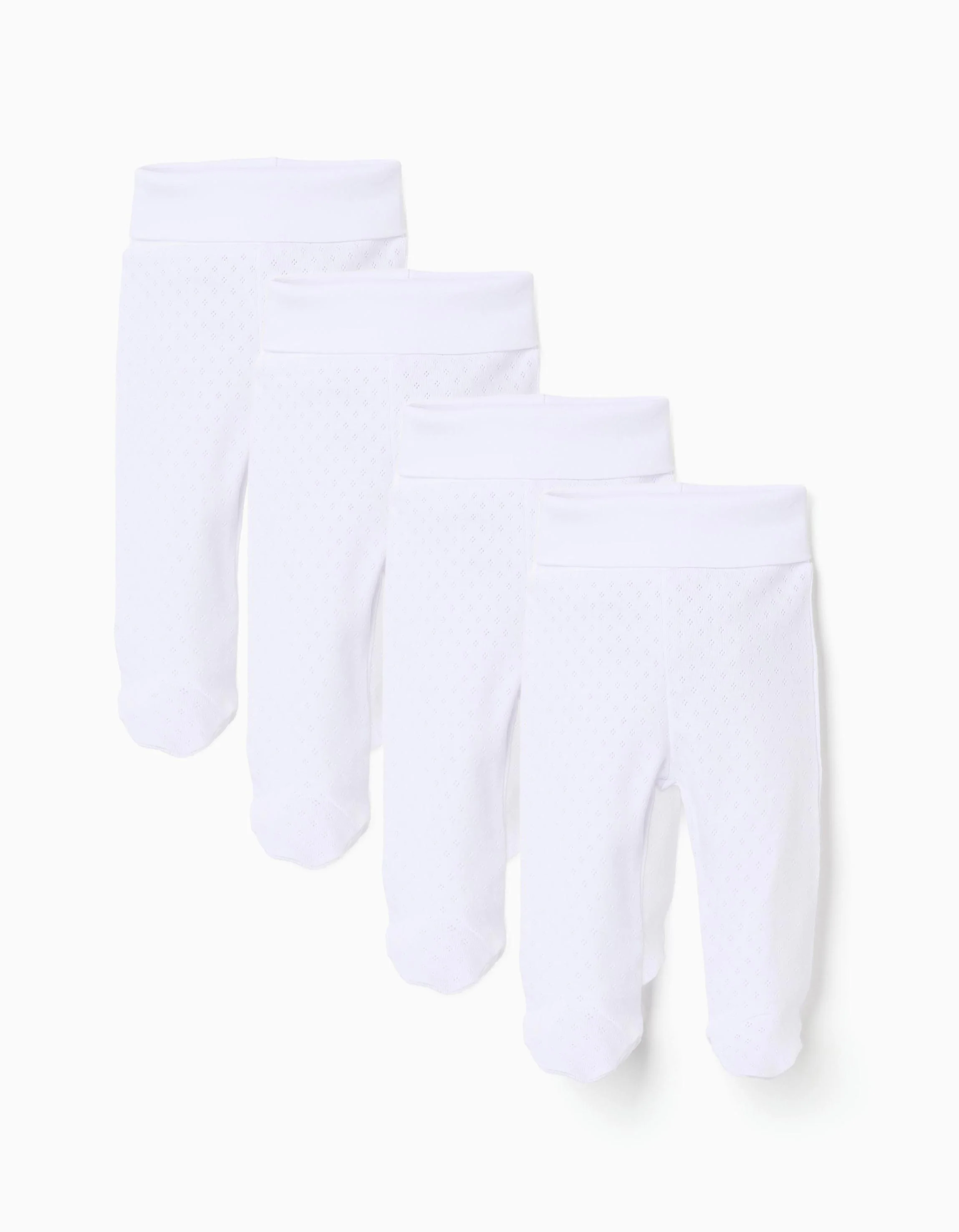 4 footed trousers in pointelle for newborns and babies, white