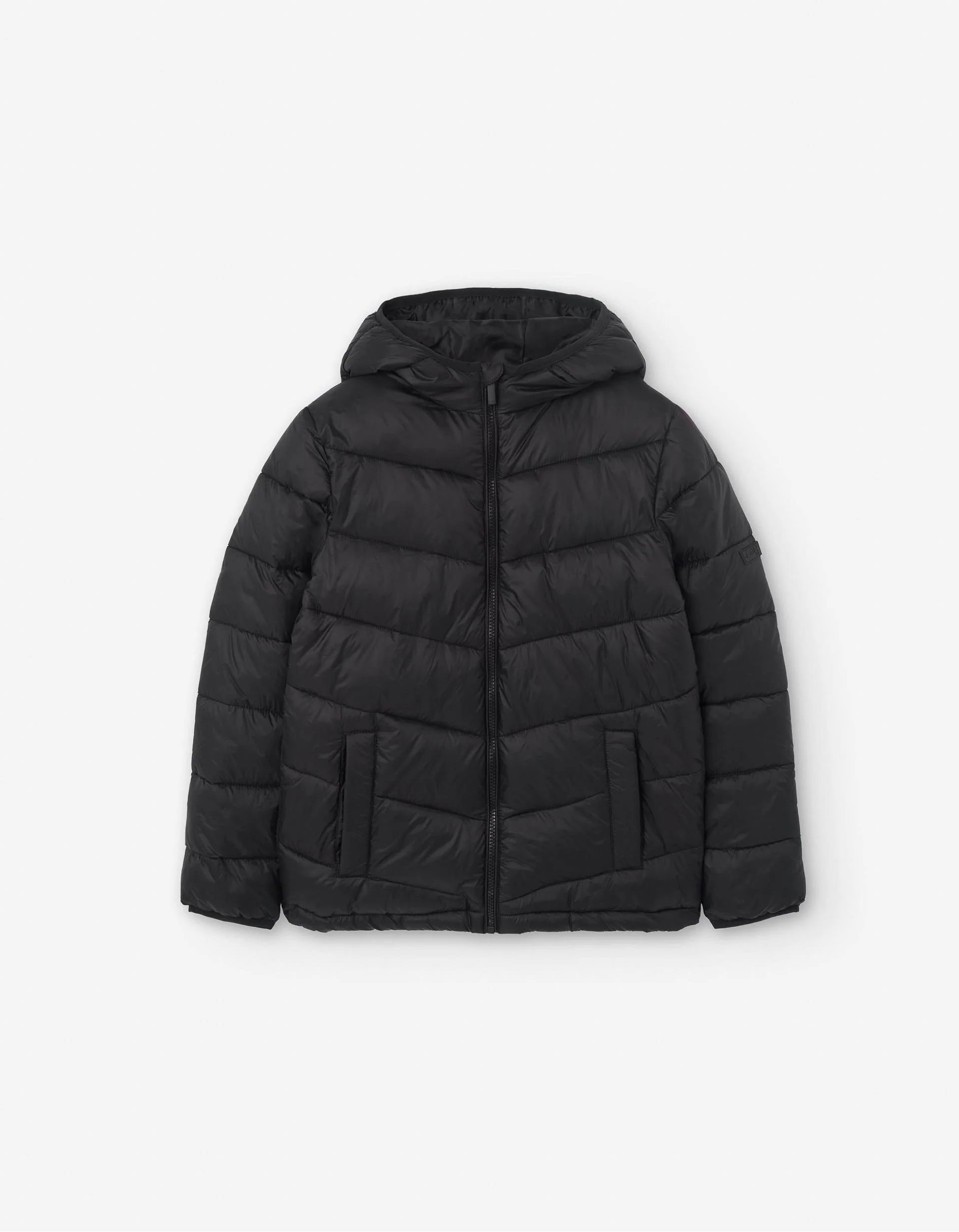 Hooded padded jacket with pockets for boys, black
