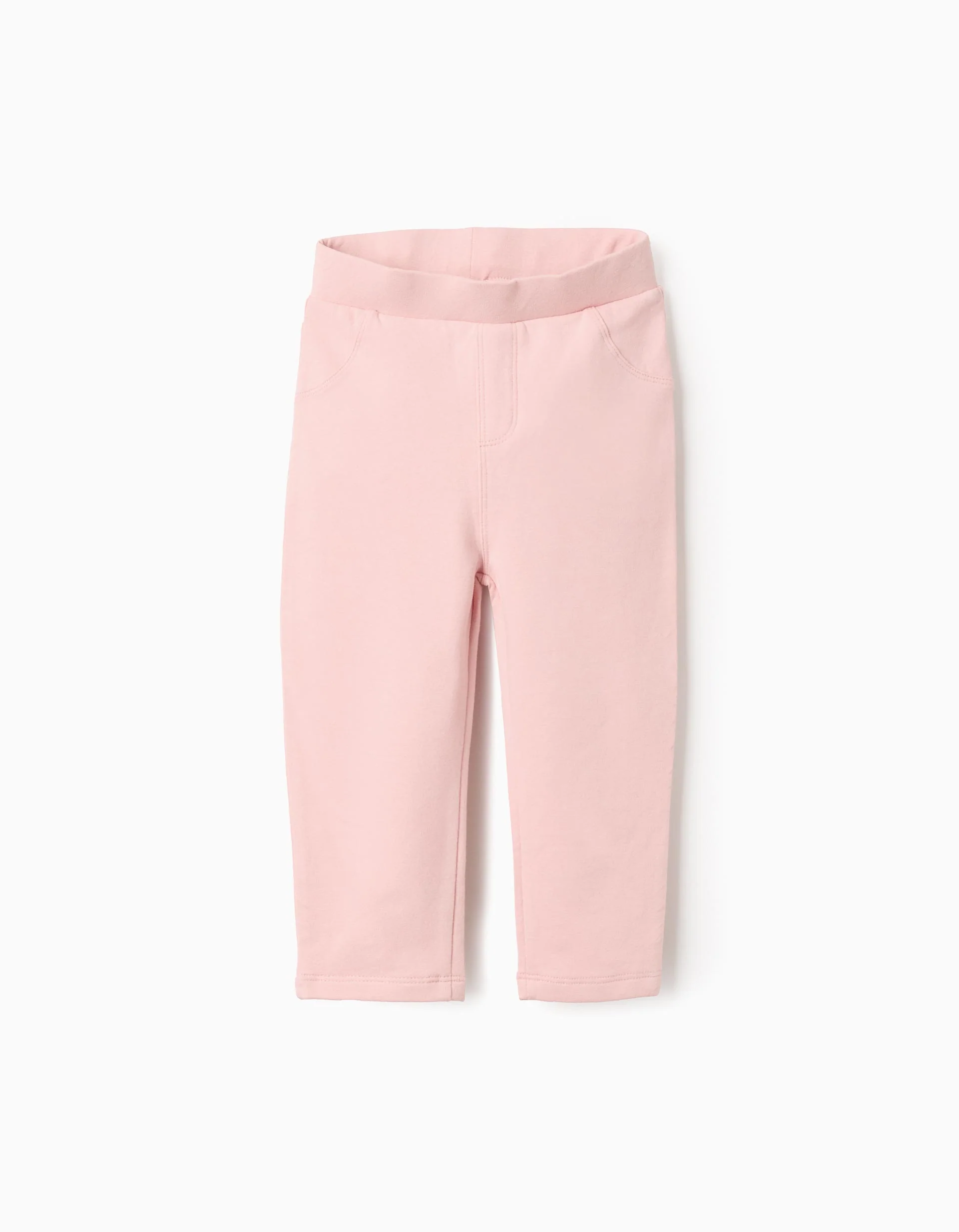 Brushed leggings with decorative pockets for baby girls, light pink