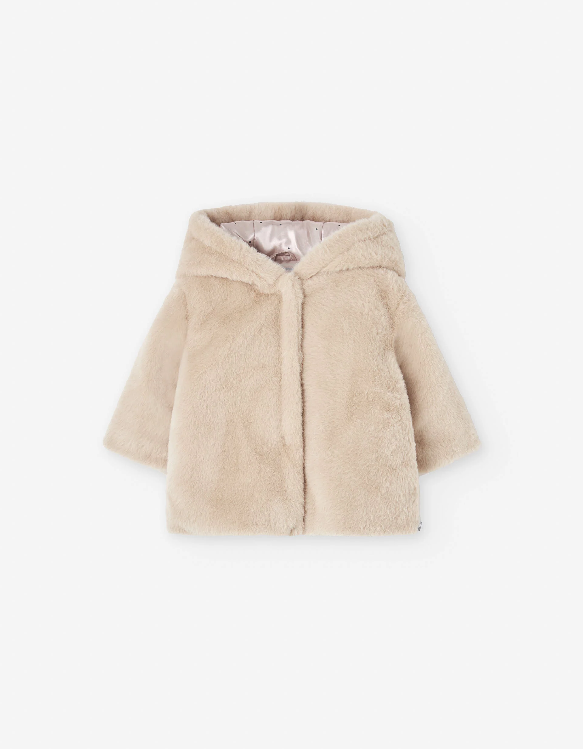 Faux fur hooded jacket for baby girls, beige