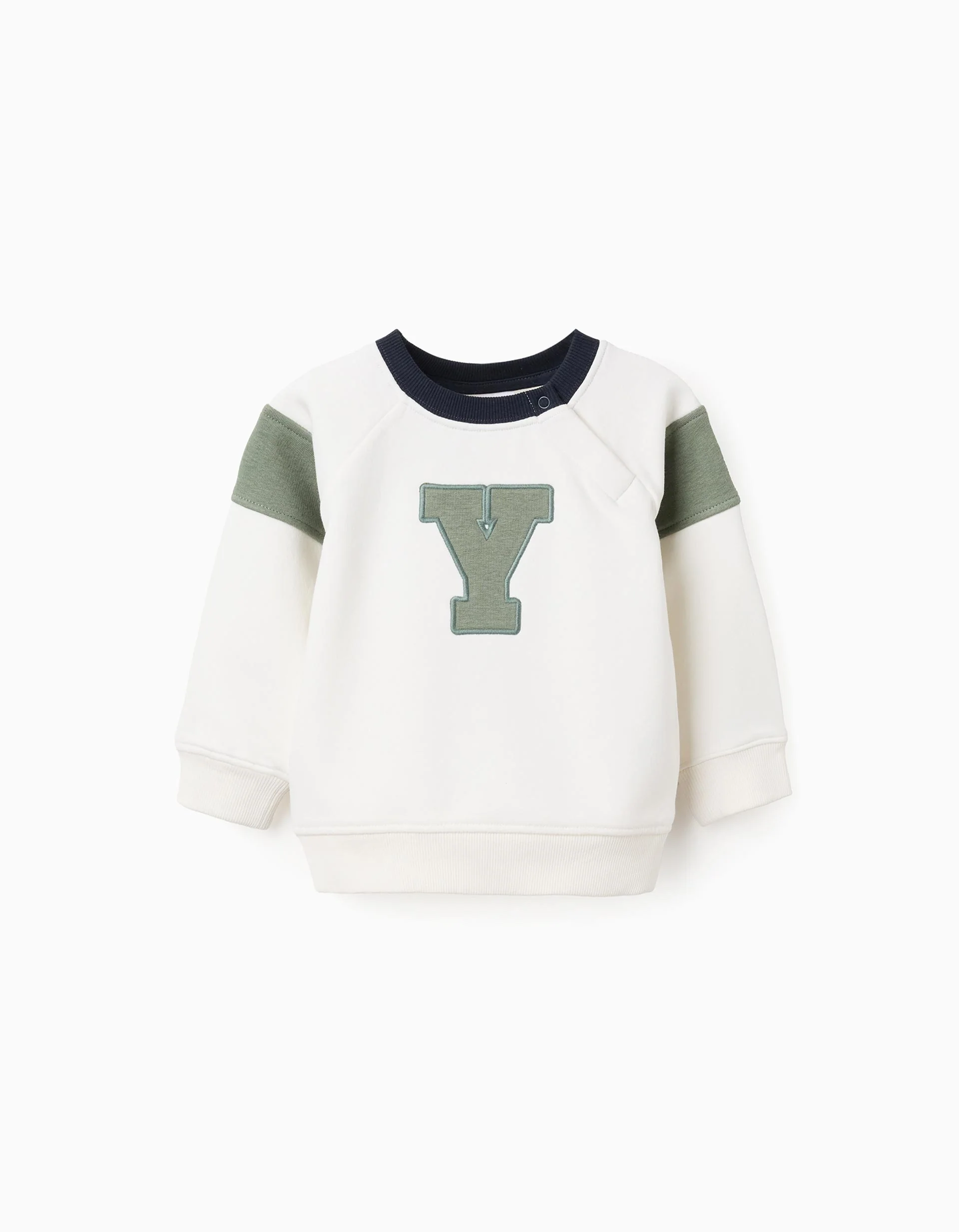 Brushed Sweatshirt with 'Y' Embroidery for Baby Boys, White/Green/Blue
