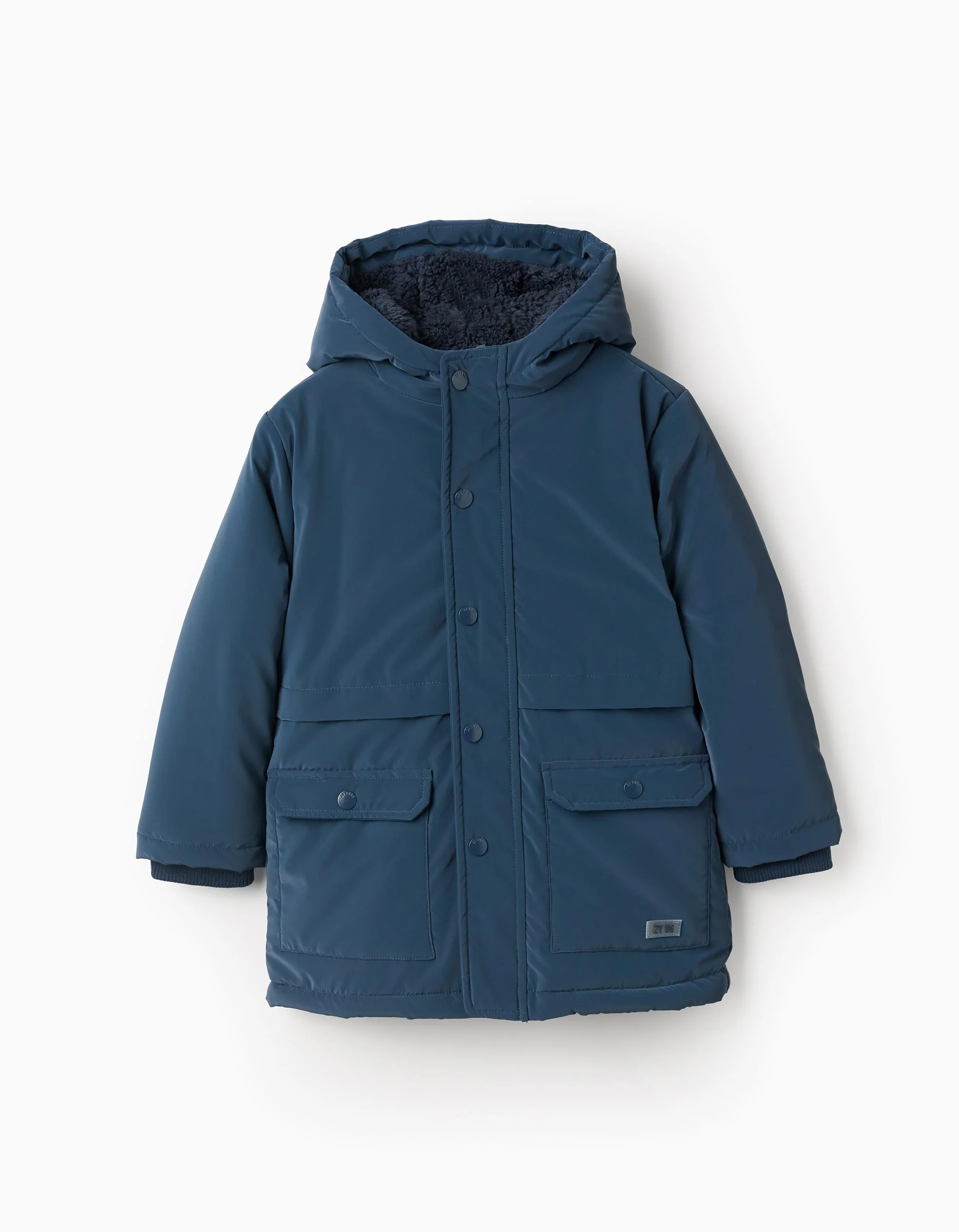 Hooded Waterproof Parka with Sherpa Lining for Boys, Blue