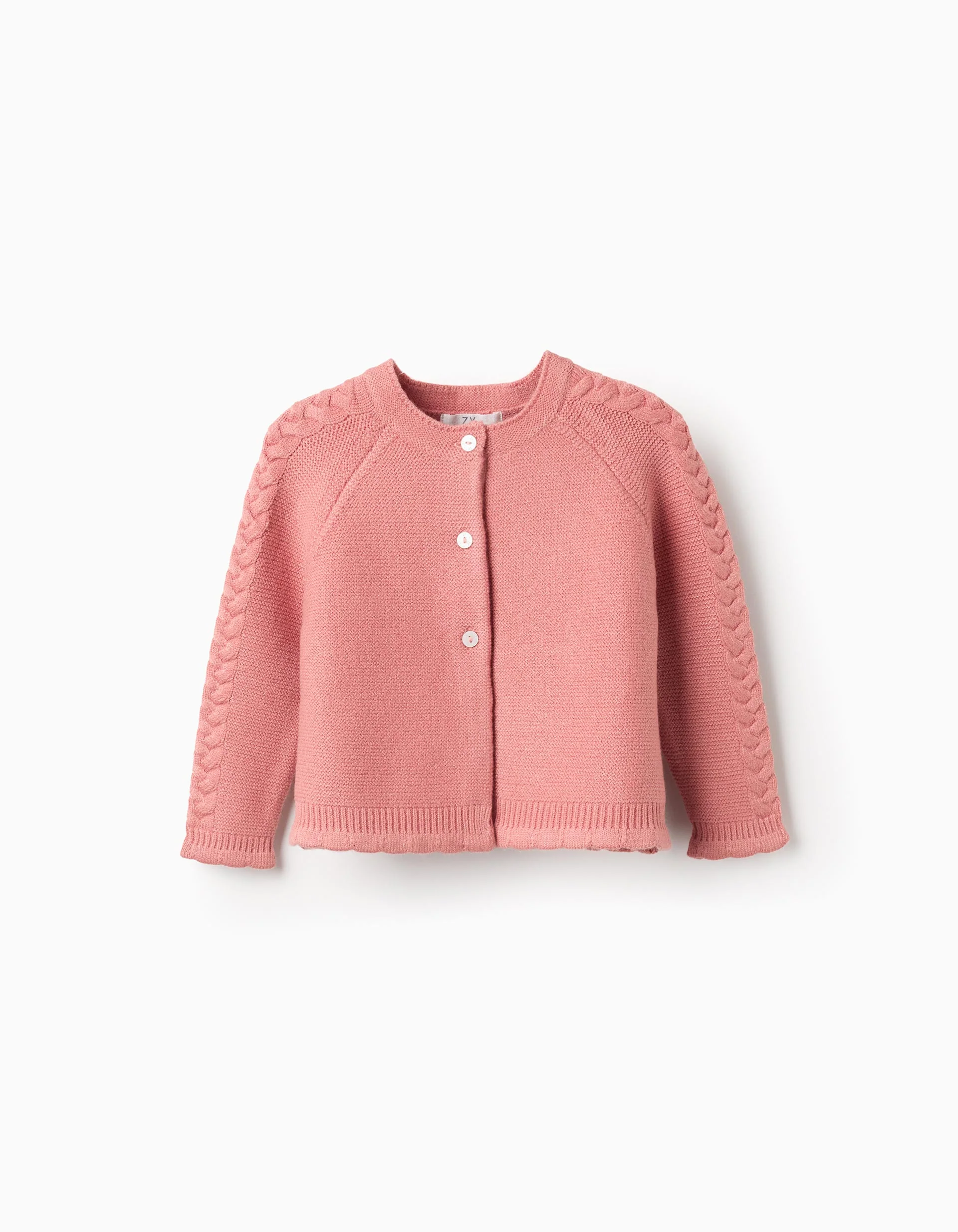 Knitted cardigan with cable details for baby girls, pink