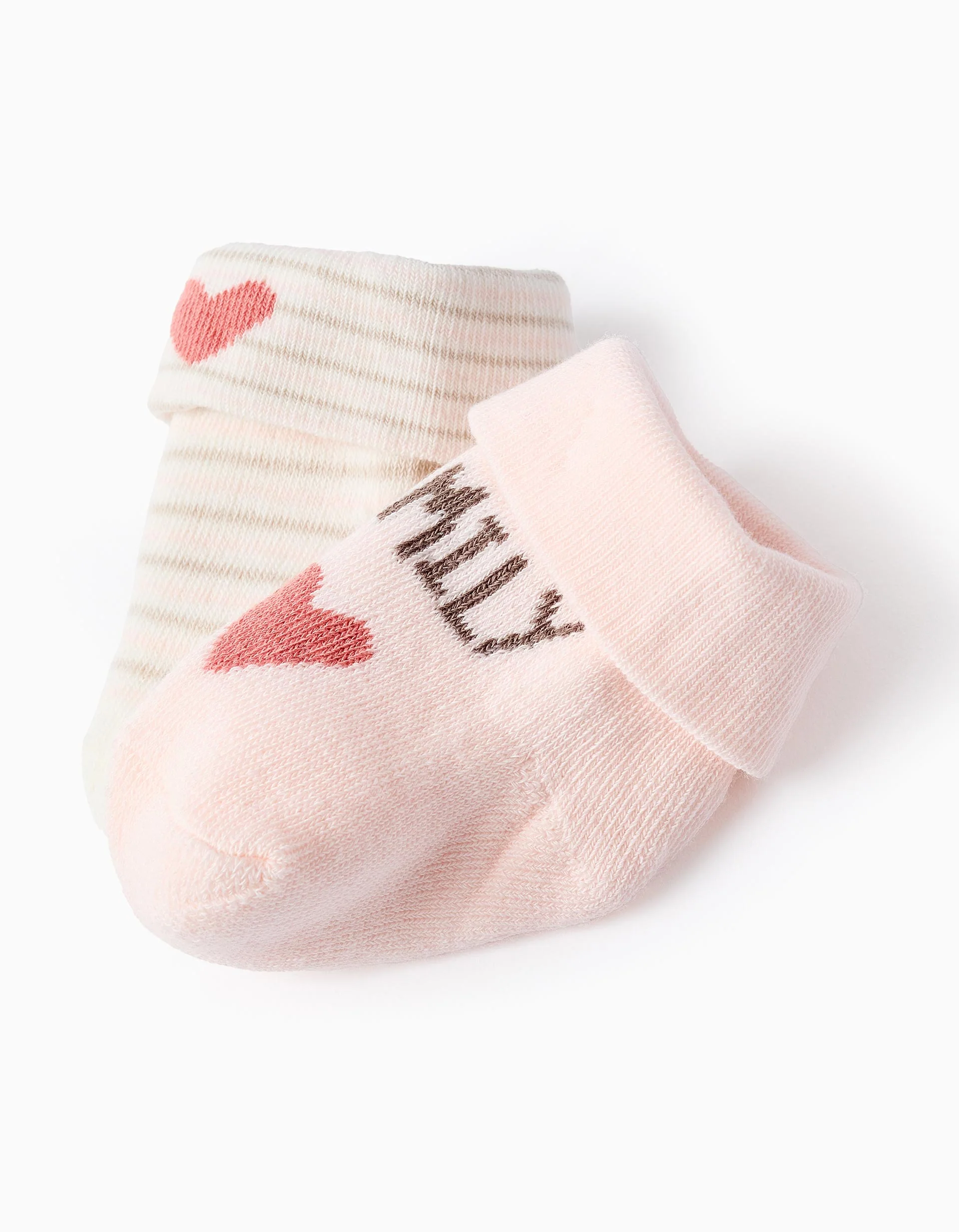Pack of 2 Pairs of Thick Socks for Newborn and Babies 'Family', Pink