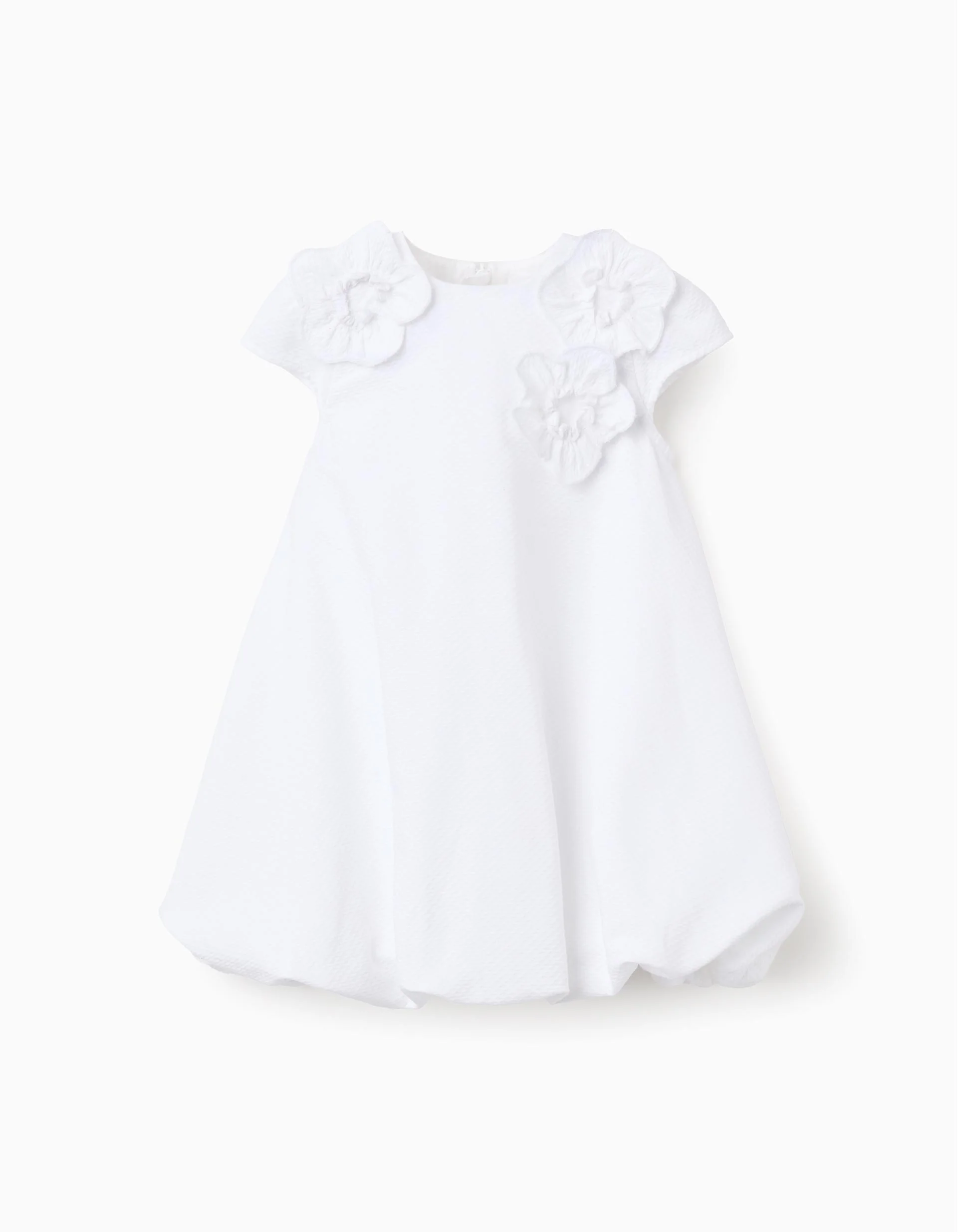 Cotton dress with balloon effect for newborn and baby girls, white