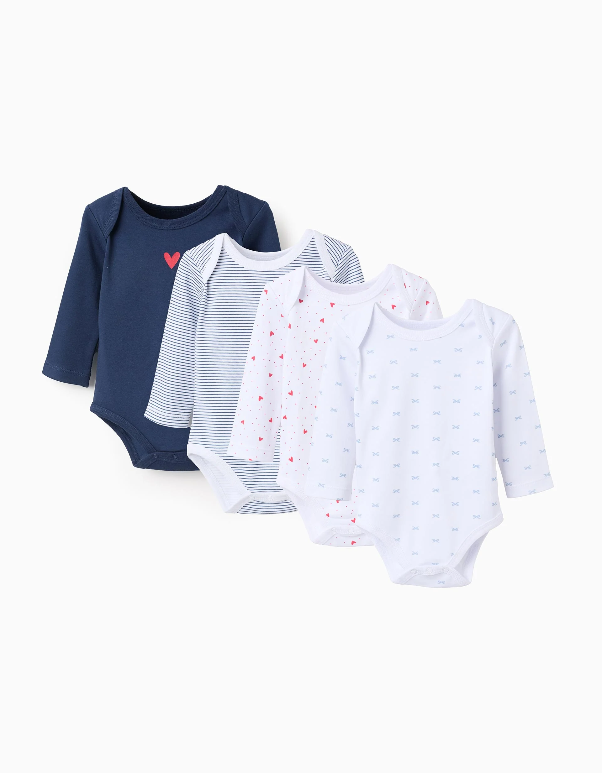 Pack of 4 Cotton Bodysuits for Baby Girls 'Hearts', White/Blue