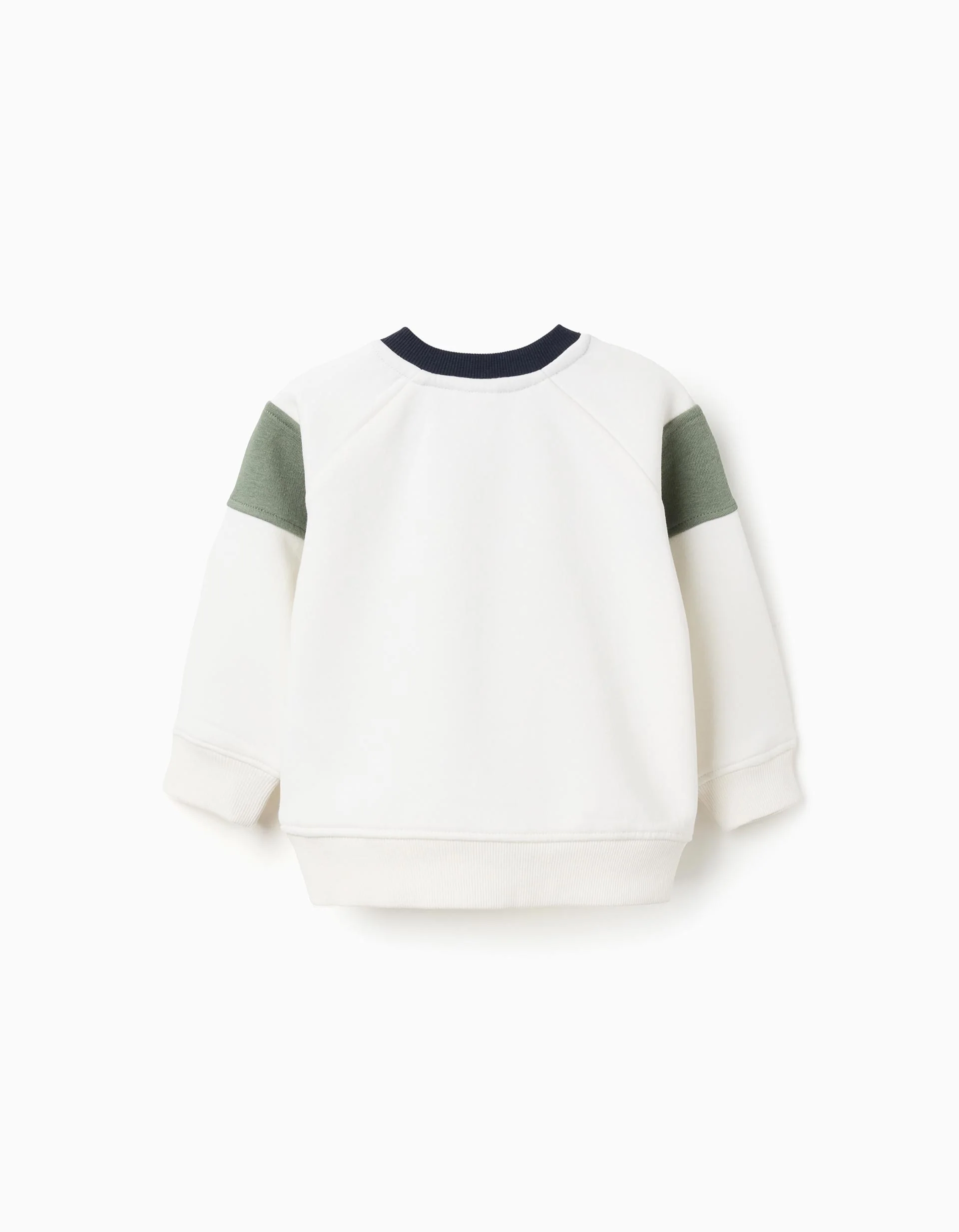 Brushed Sweatshirt with 'Y' Embroidery for Baby Boys, White/Green/Blue