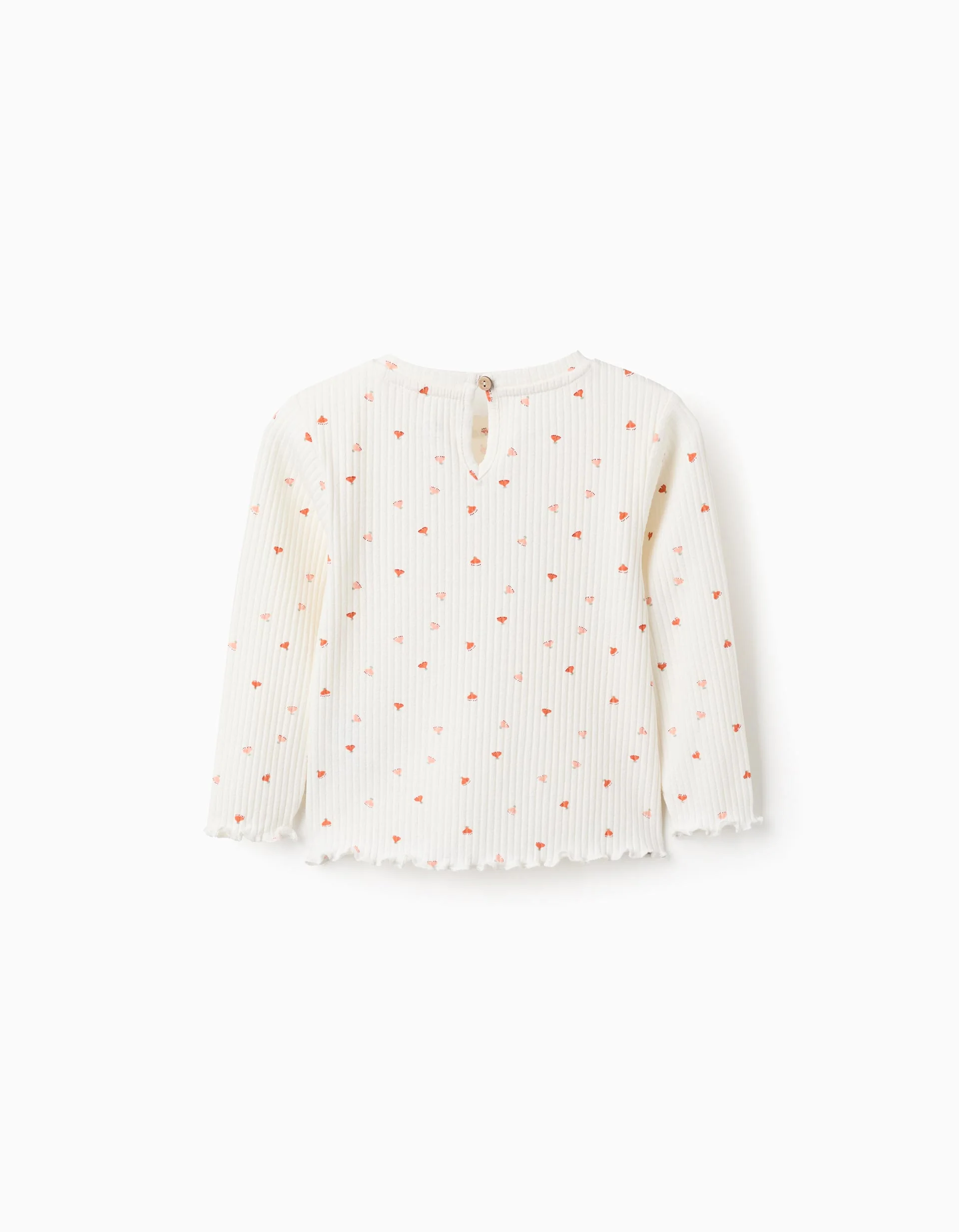 Floral Ribbed T-shirt with Wavy Finish for Baby Girls, Beige