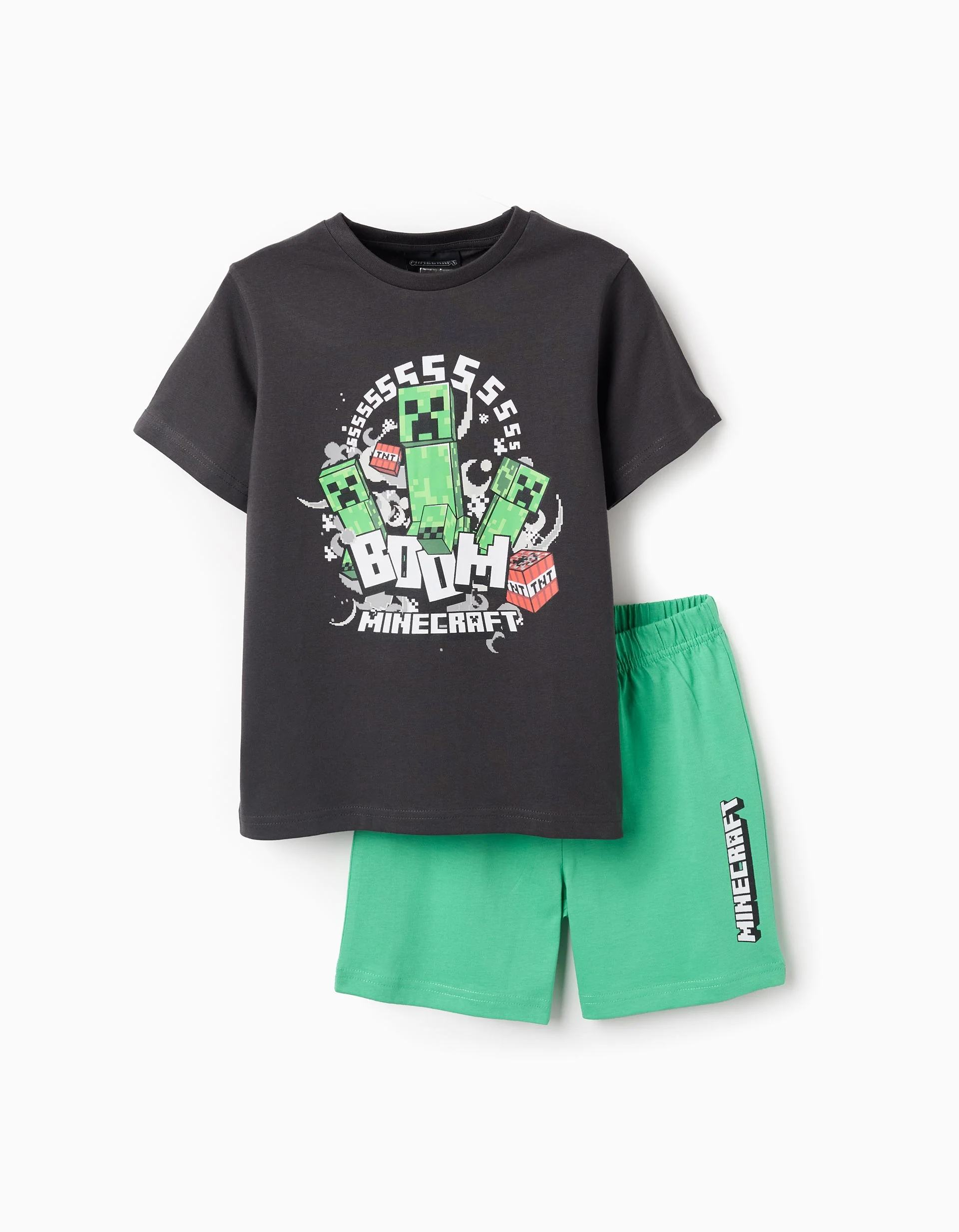 Cotton Short Pyjama for Boys 'Minecraft', Grey/Green