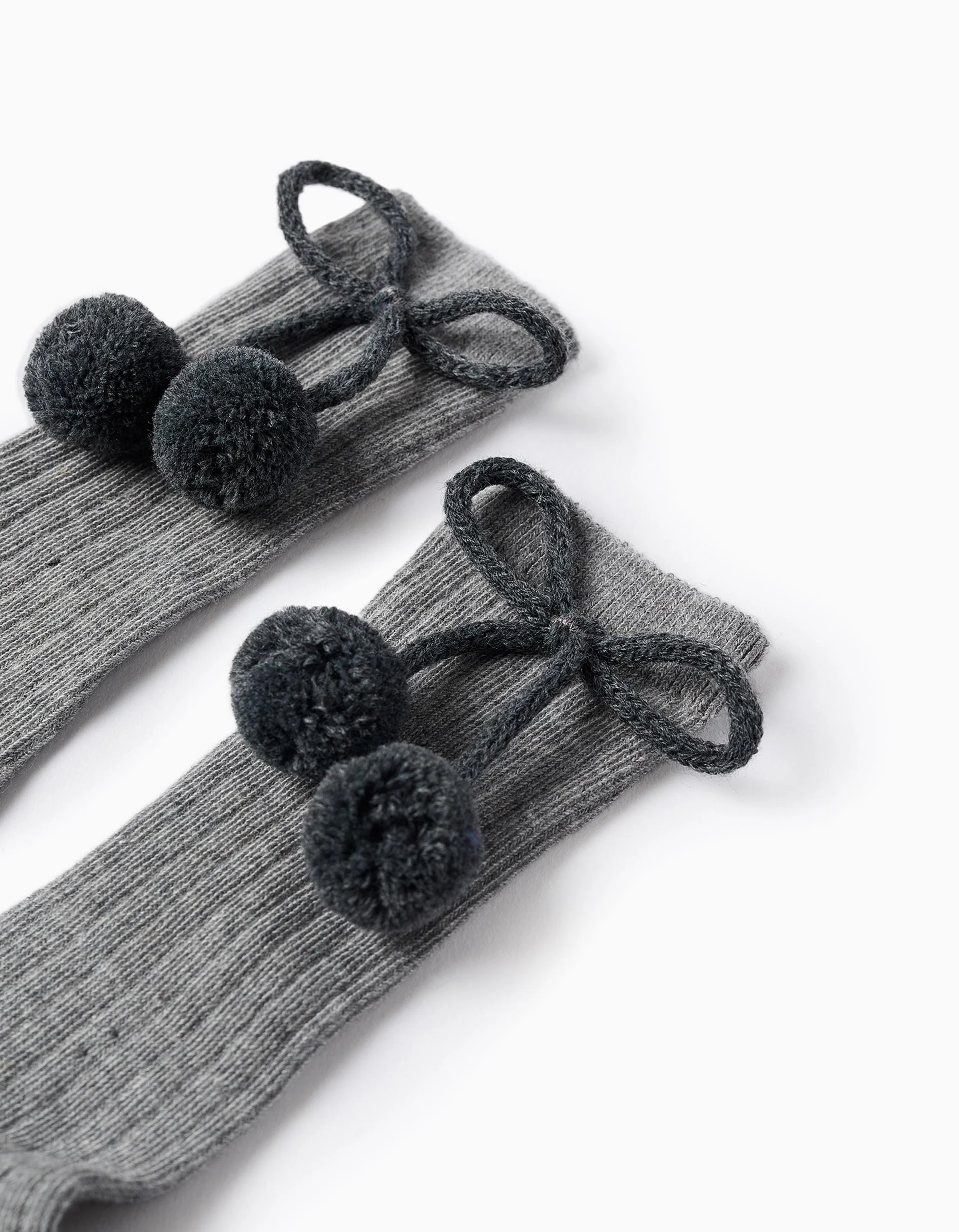 High Socks with Pompons for Baby Girls, Grey
