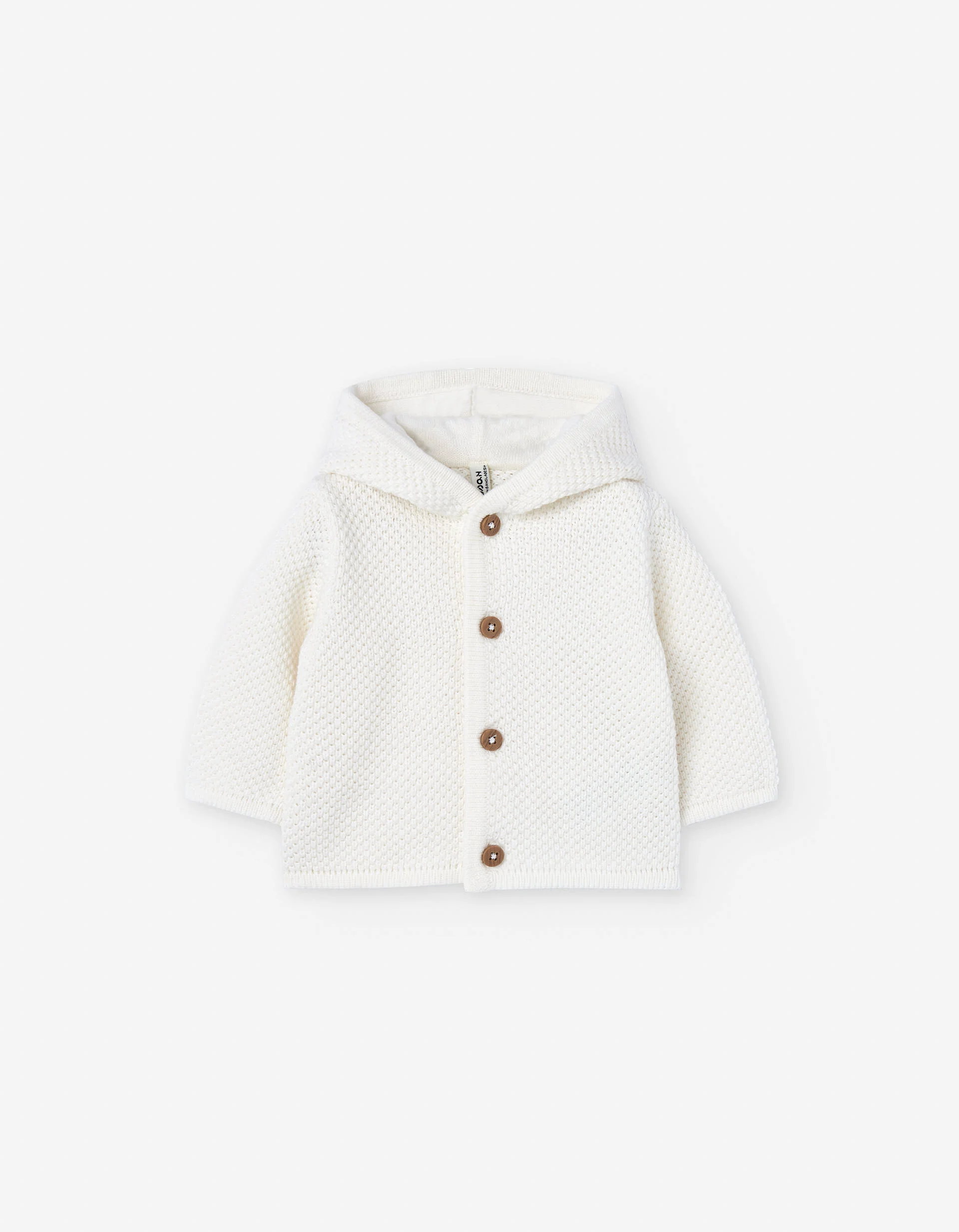 Cotton knitted jacket with hood for newborn girls, white