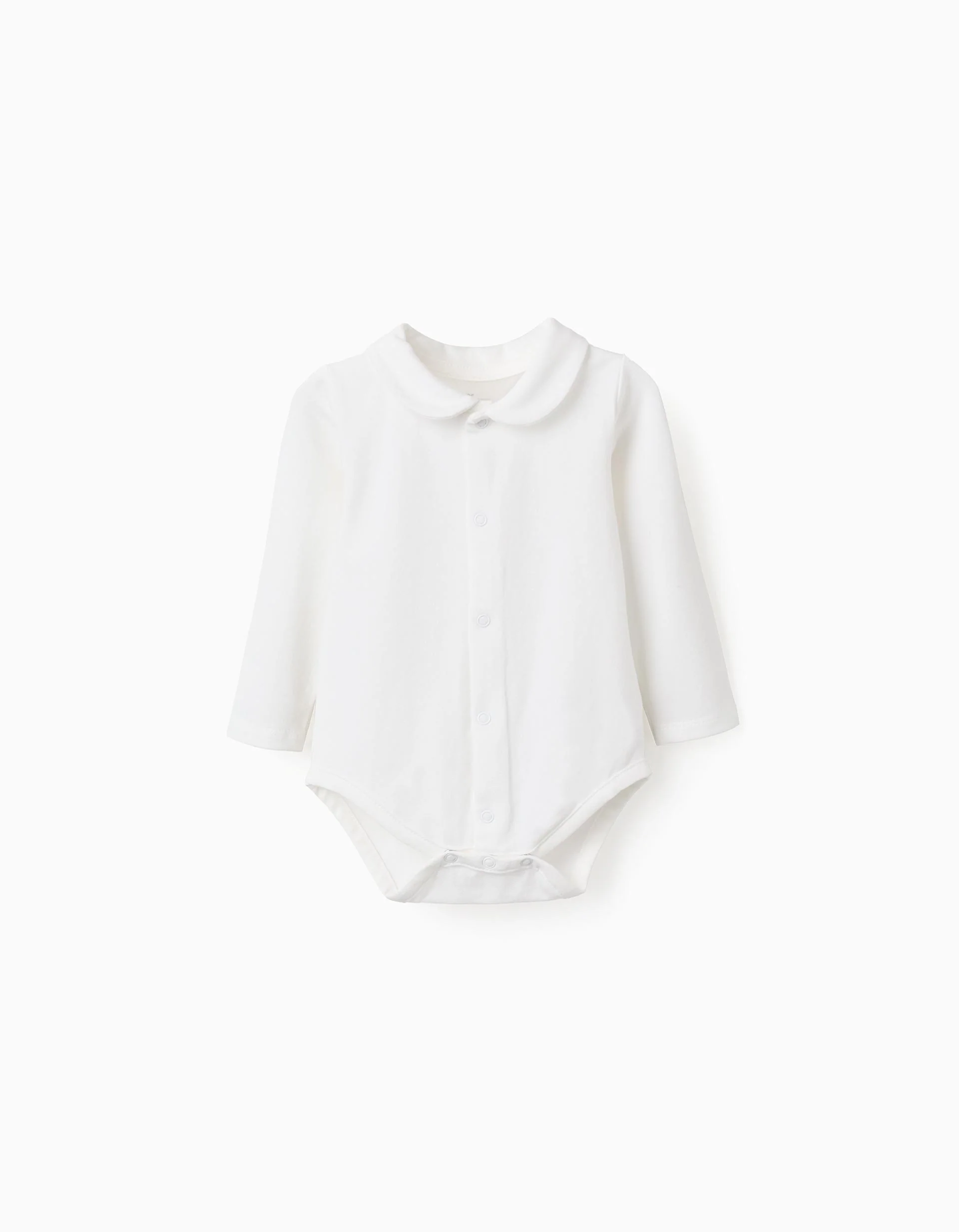 Stretch Cotton Bodysuit with Peter Pan Collar for Newborns, White