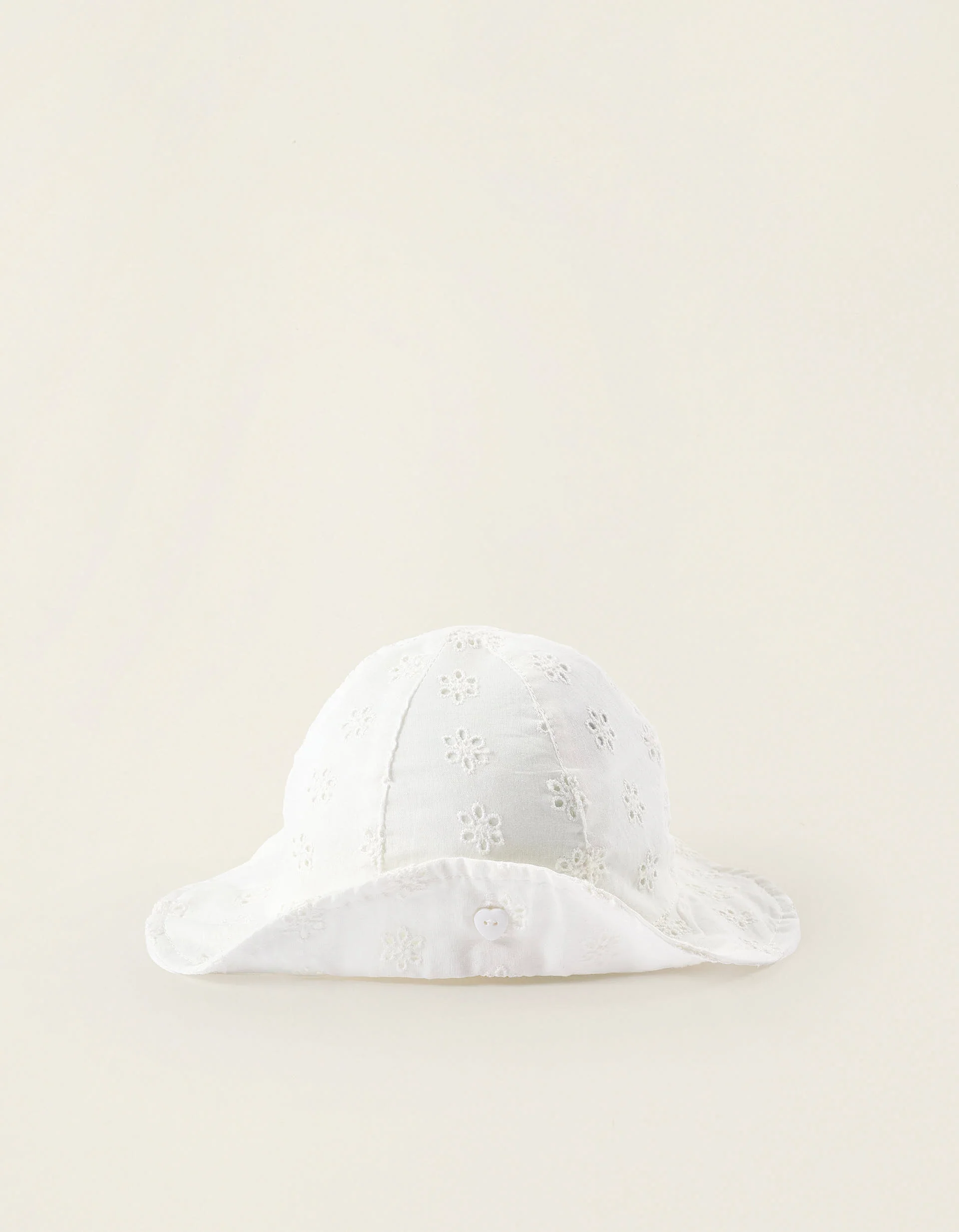 Hat with Broderie Anglaise for Newborn Girls and Babies, White