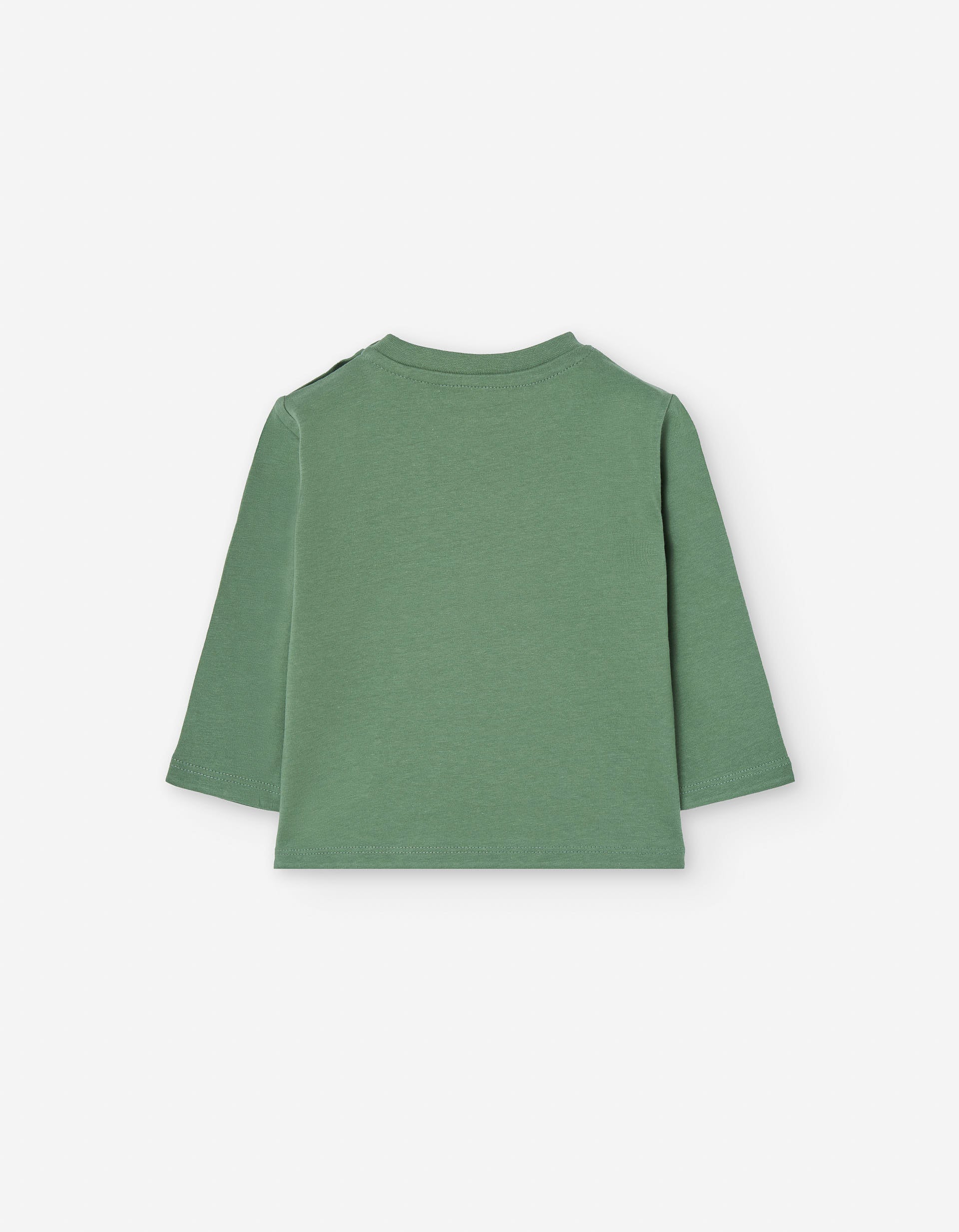 Long sleeve cotton T-shirt with excavator print for baby boys, green/blue