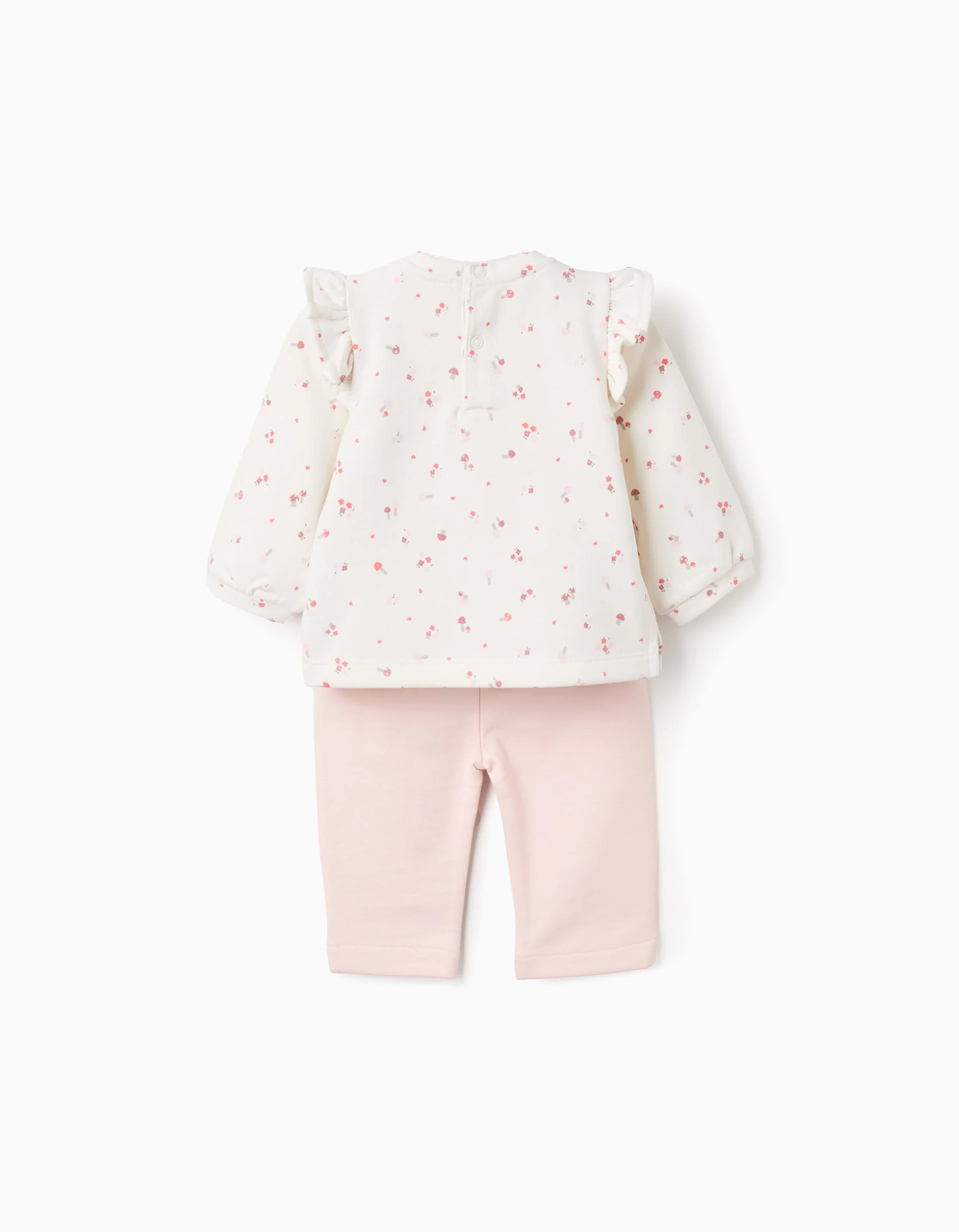Ruffled Sweatshirt + Trousers for Newborns 'Mushrooms', White/Pink