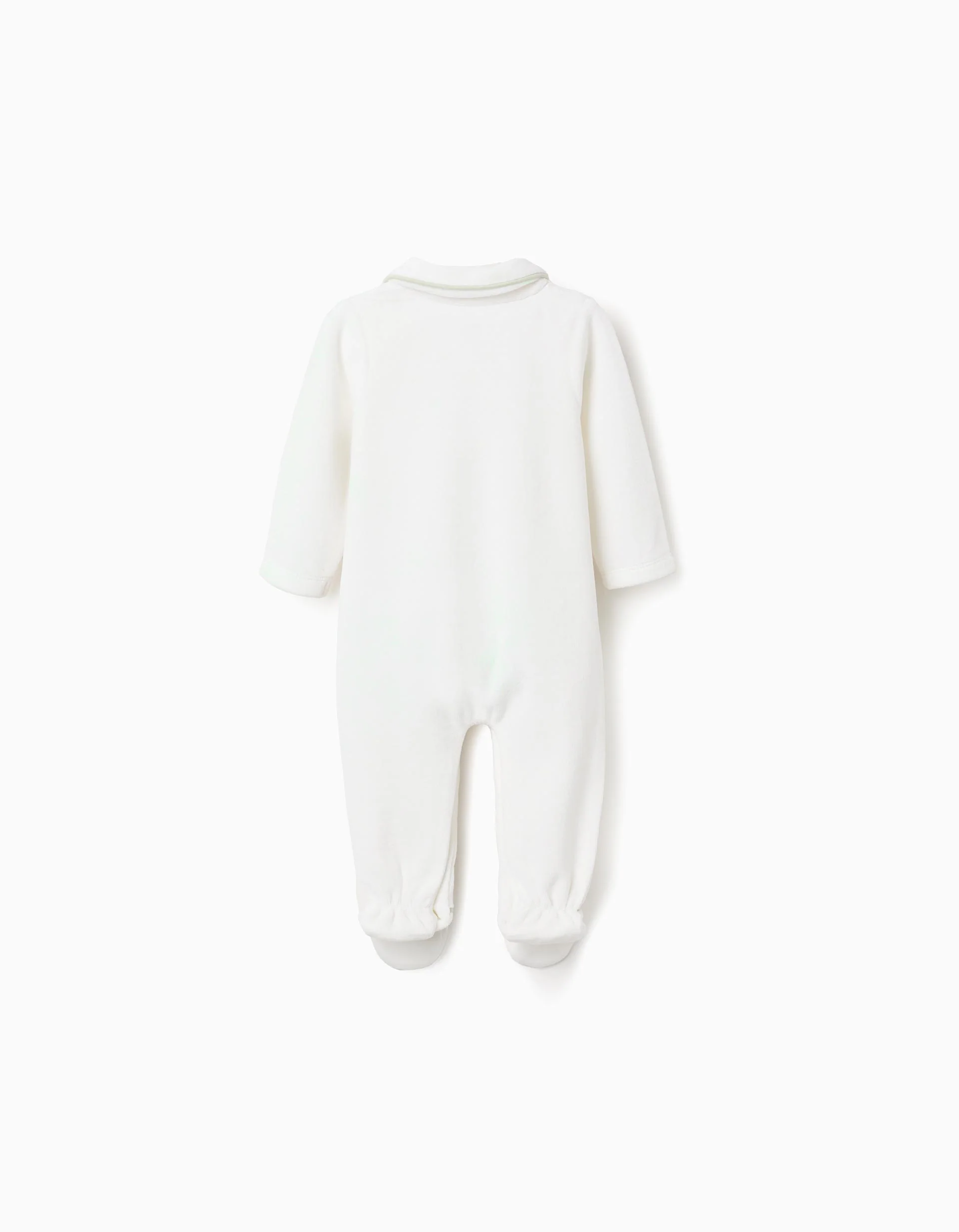 Velvet babygrow with Peter Pan collar for newborn boys, white