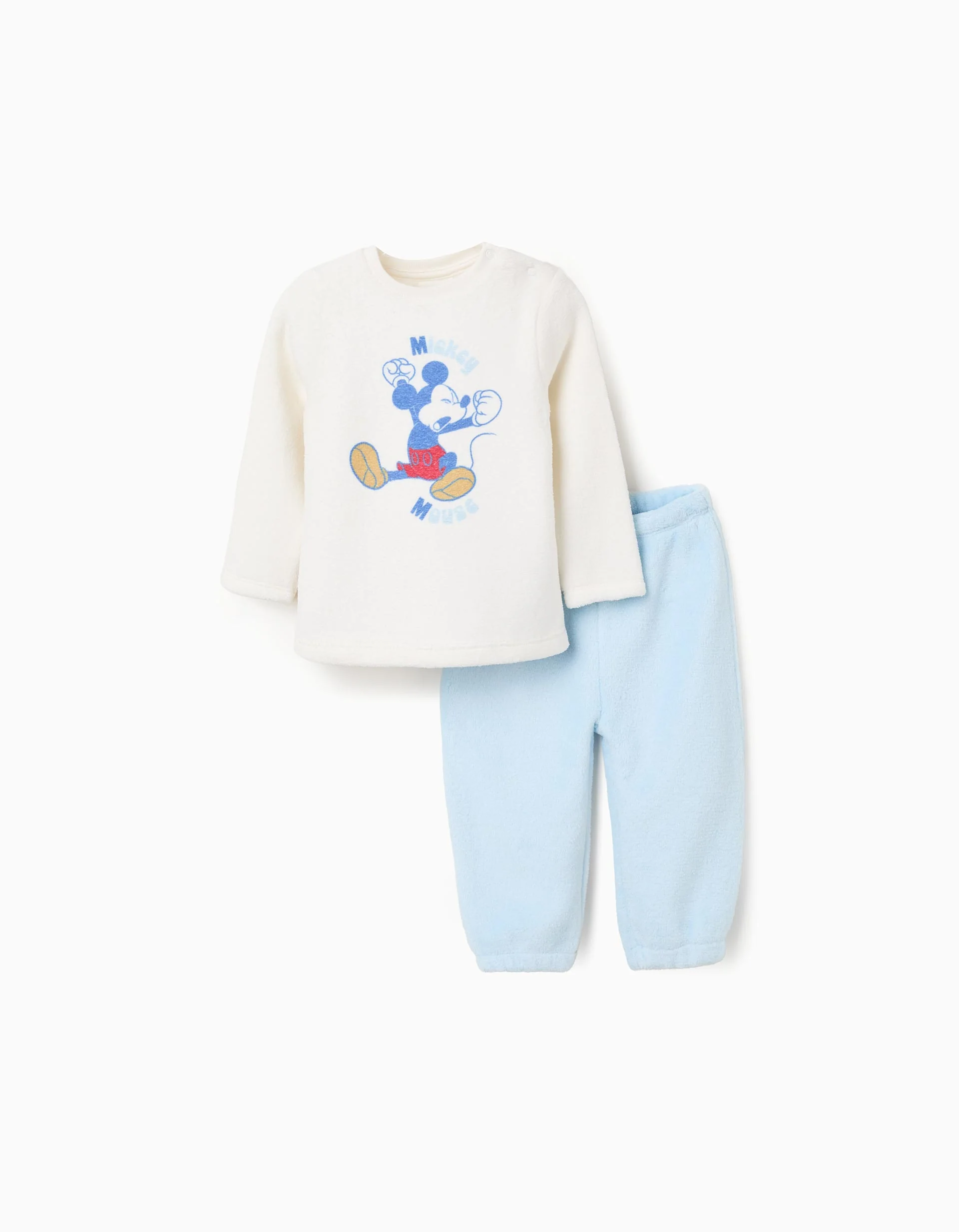 Coral fleece pyjamas with Mickey print for baby boys, white/blue