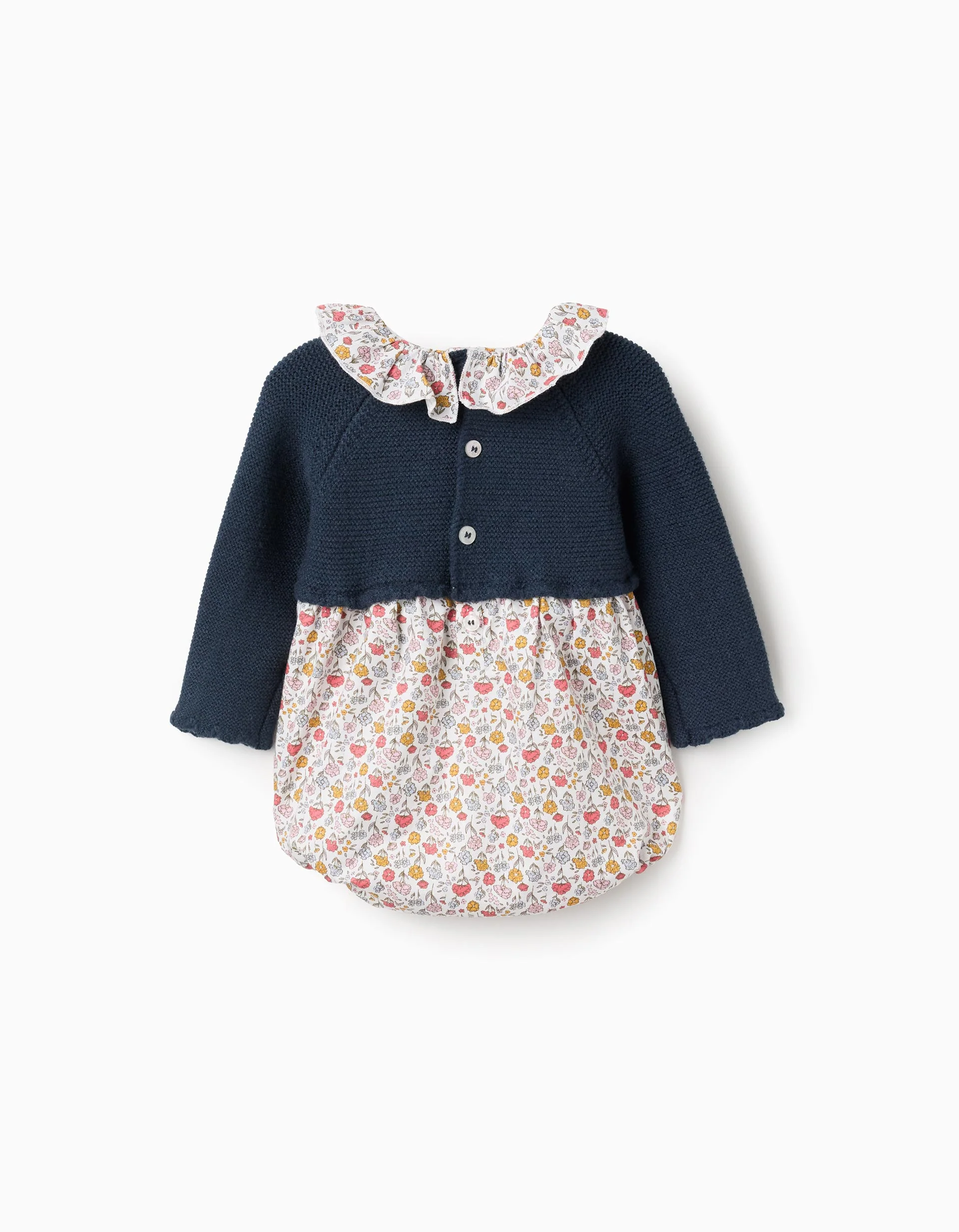 Floral Dual-Fabric Romper for Newborns, Blue/White