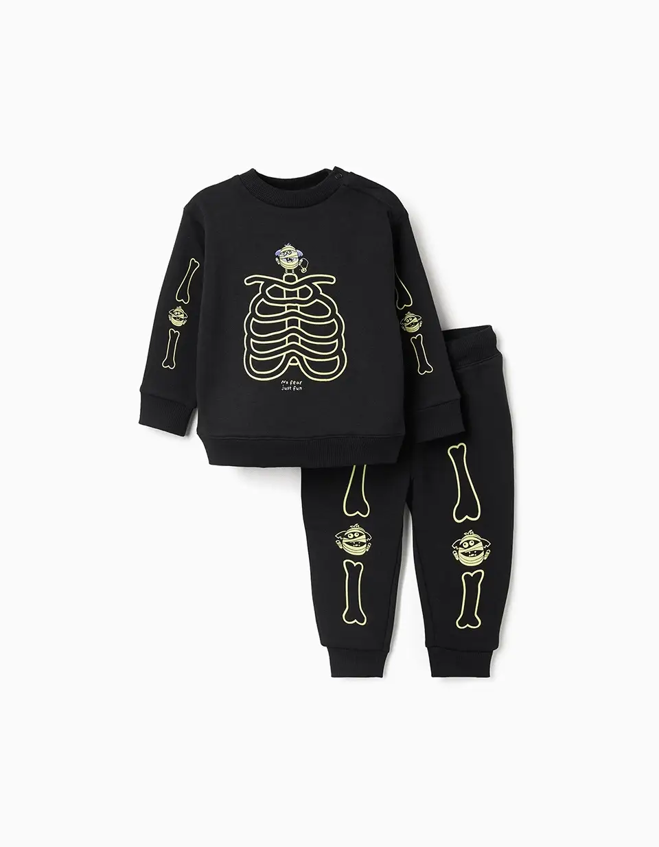 Brushed sweat + joggers with glow-in-the-dark print for baby boys, black