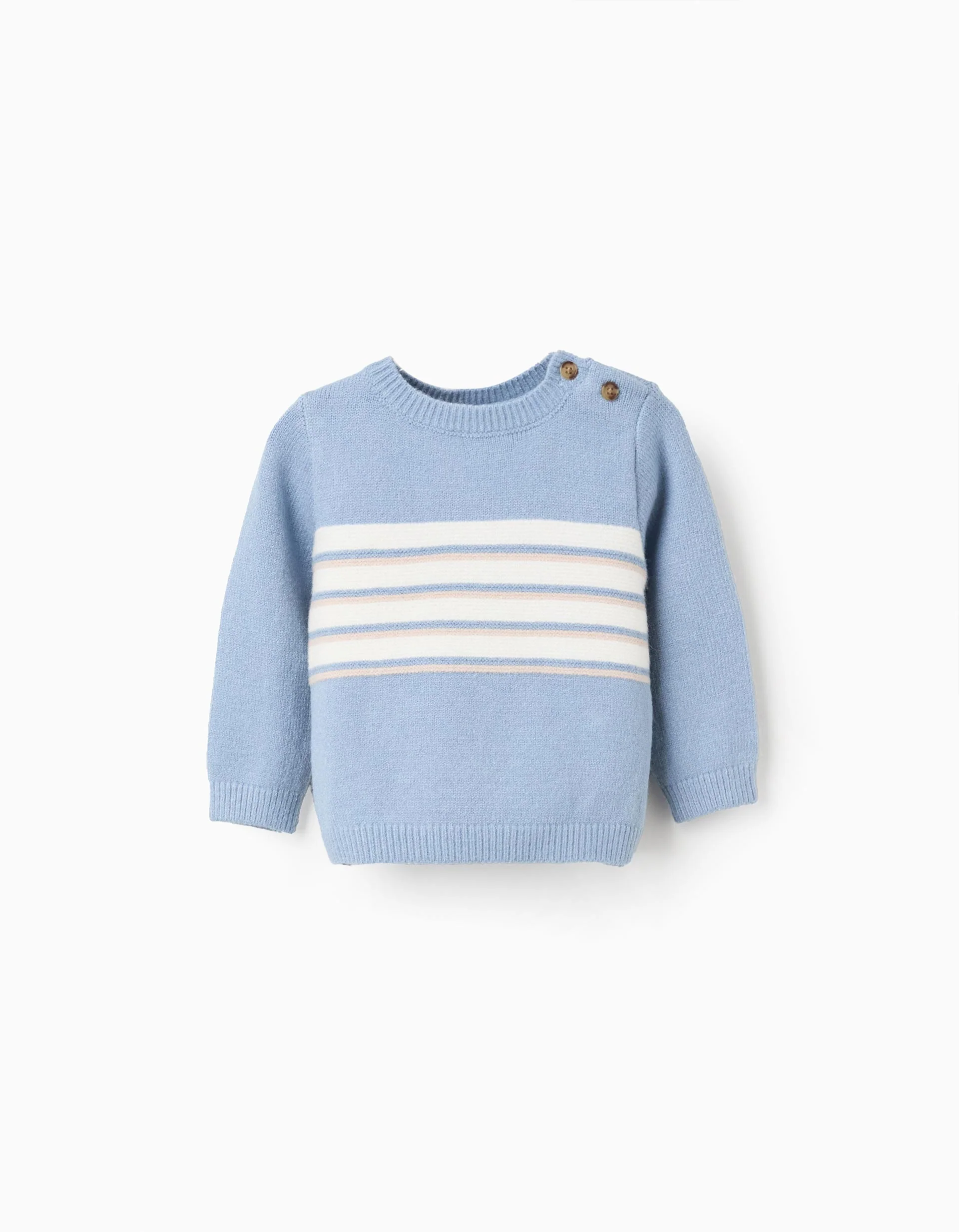 Knitted jumper with stripes for newborn boys, blue/white/beige