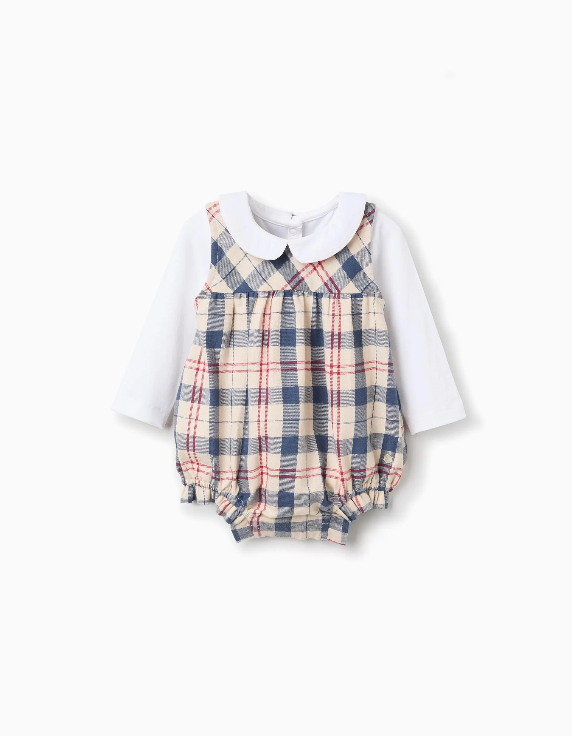 Bodysuit + checked jumpsuit B&S for newborn boys, beige/blue/red
