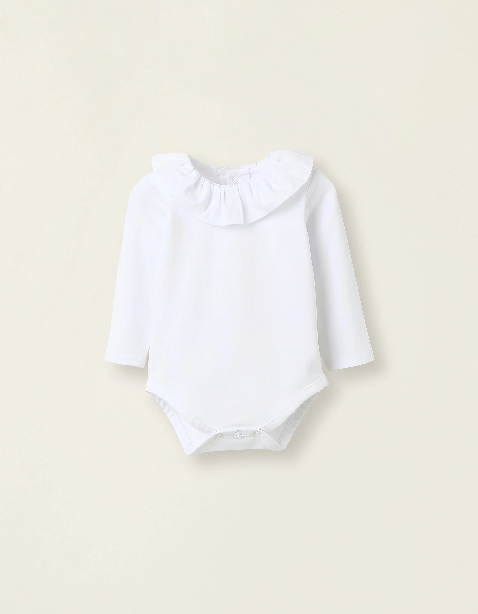 Bodysuit-Blouse with Ruffles in Cotton for Newborn Girls, White