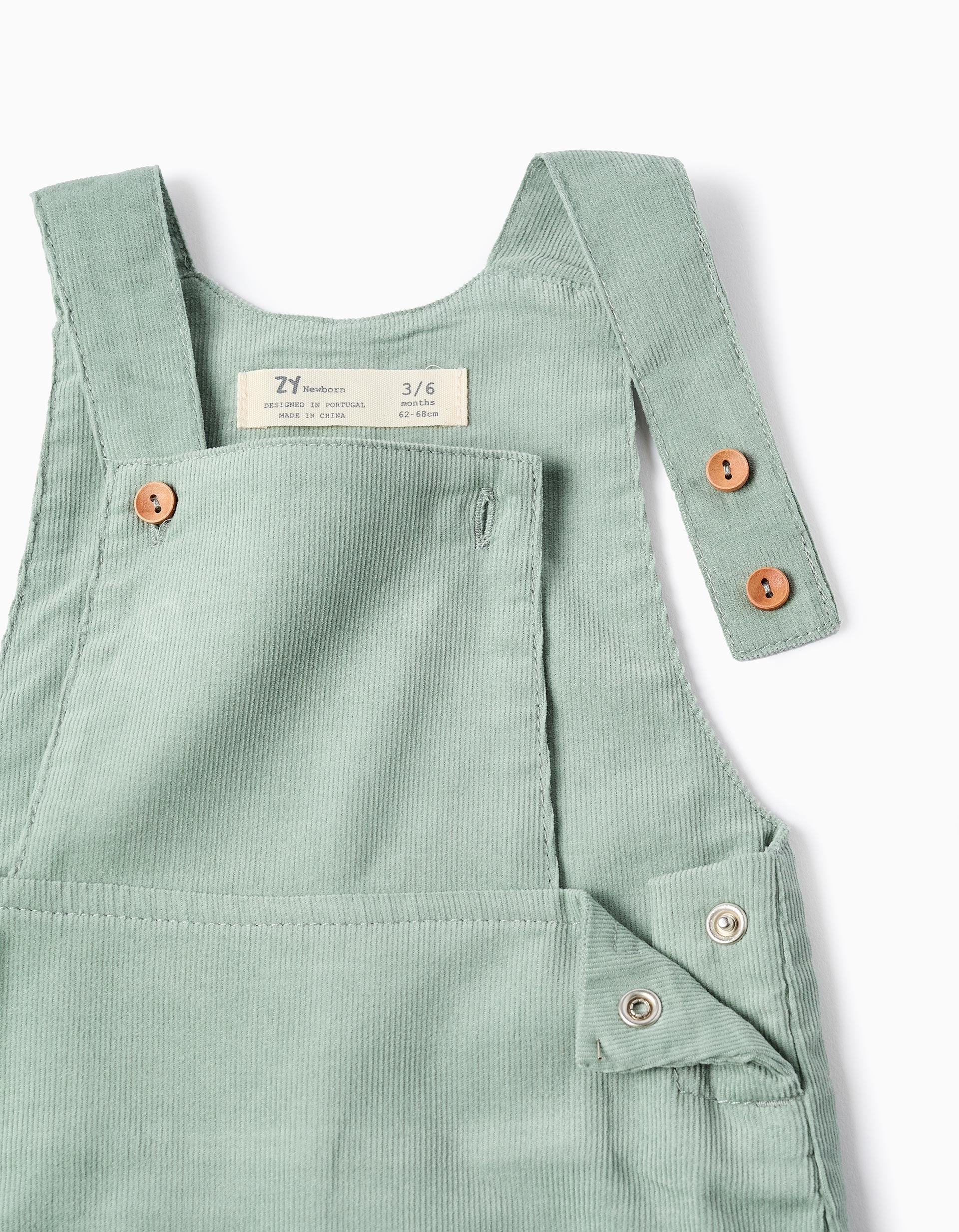 Corduroy Dungarees for Newborns, White/Green