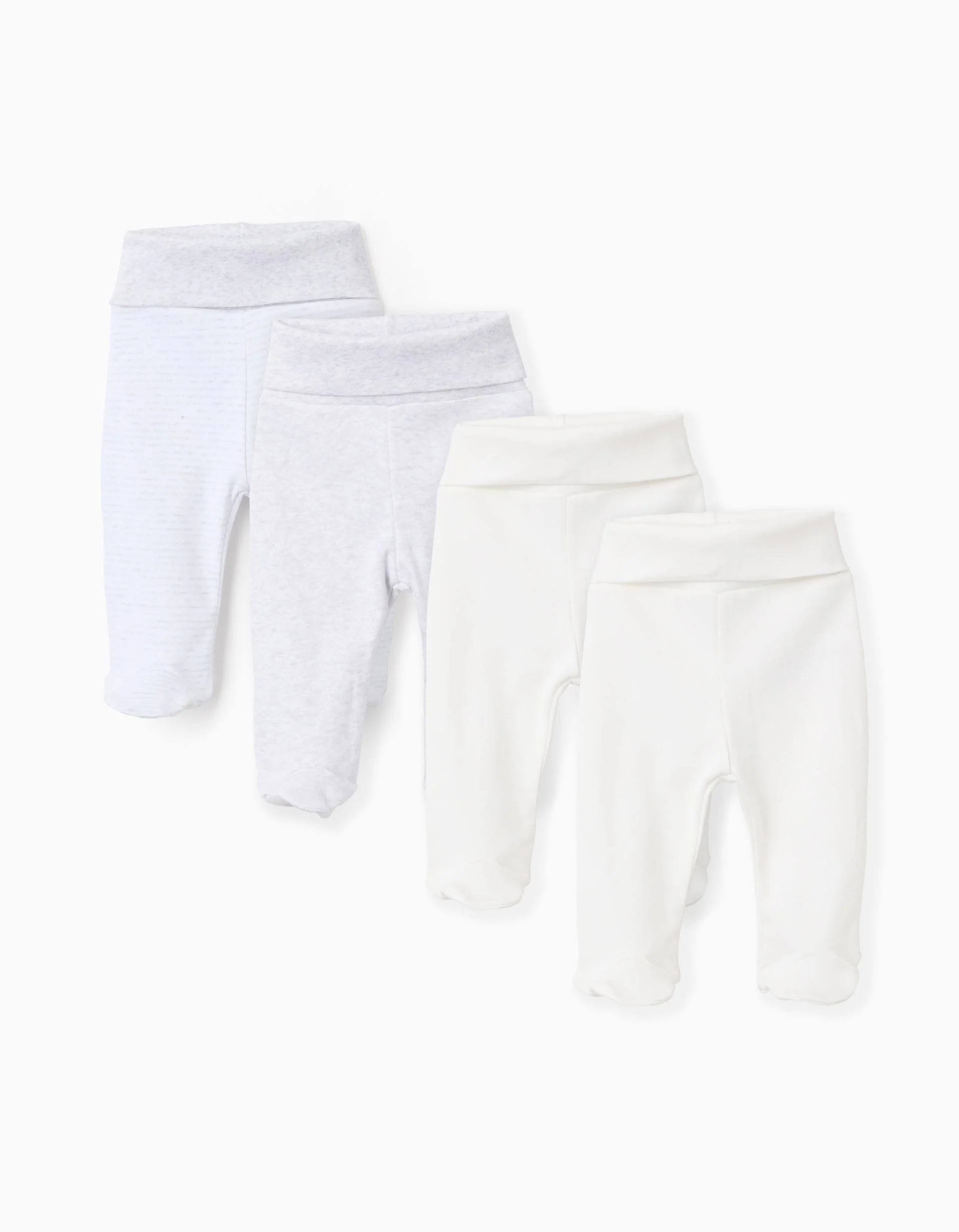 Pack of 4 Extra Comfy Footed Trousers for Babies, White/Grey