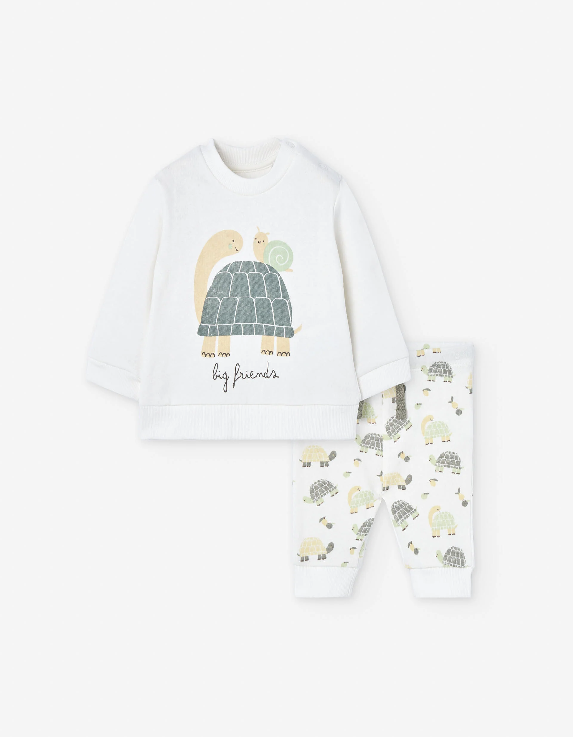 Brushed cotton set with motif for newborn boys, white