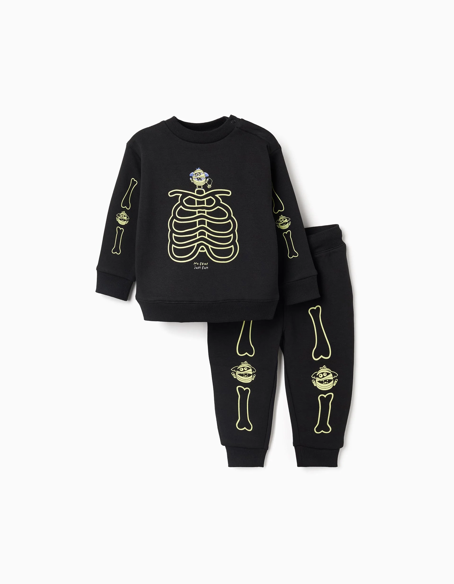 Brushed sweat + joggers with glow-in-the-dark print for baby boys, black