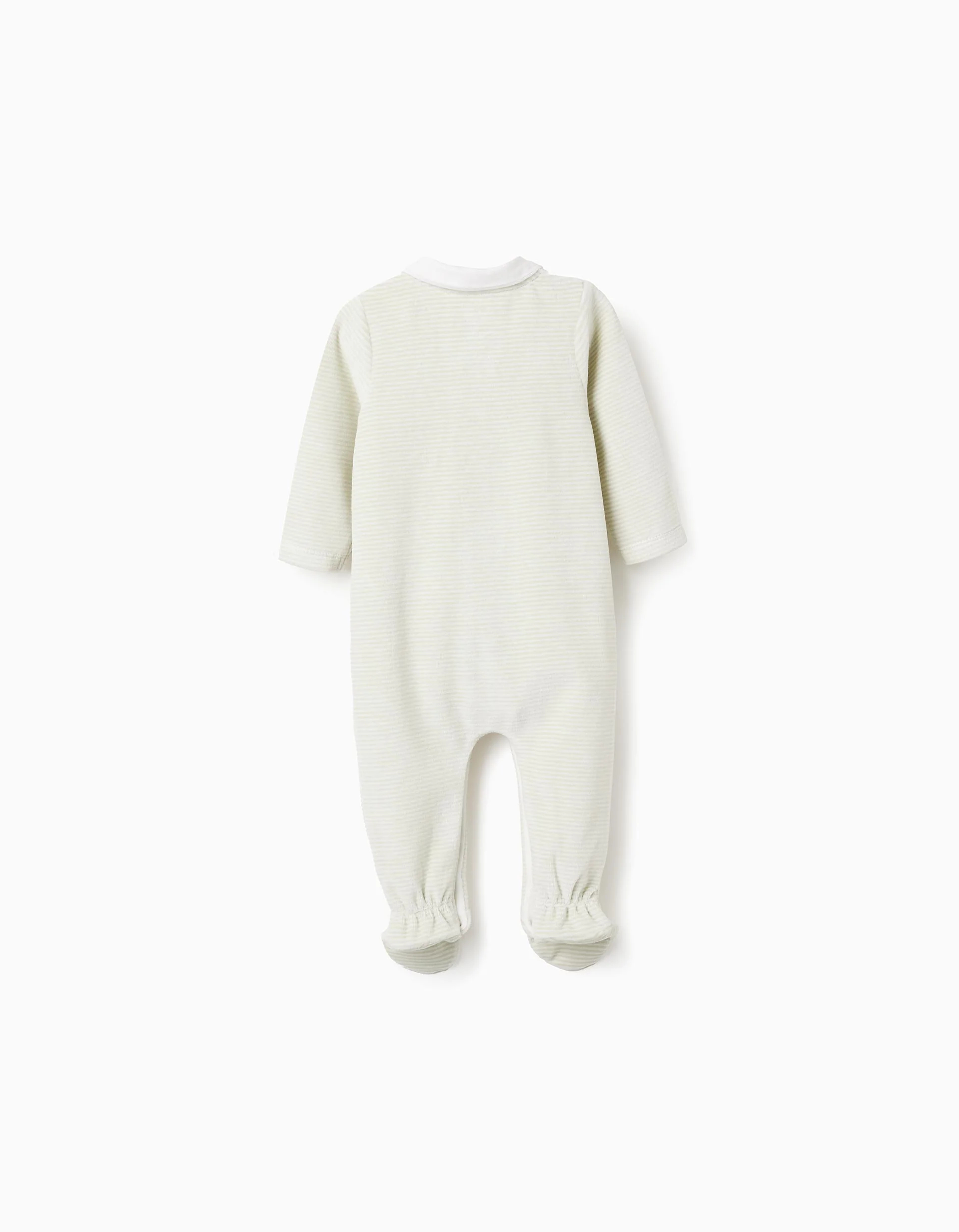 Striped velvet babygrow with buttons for newborn boys, white/green