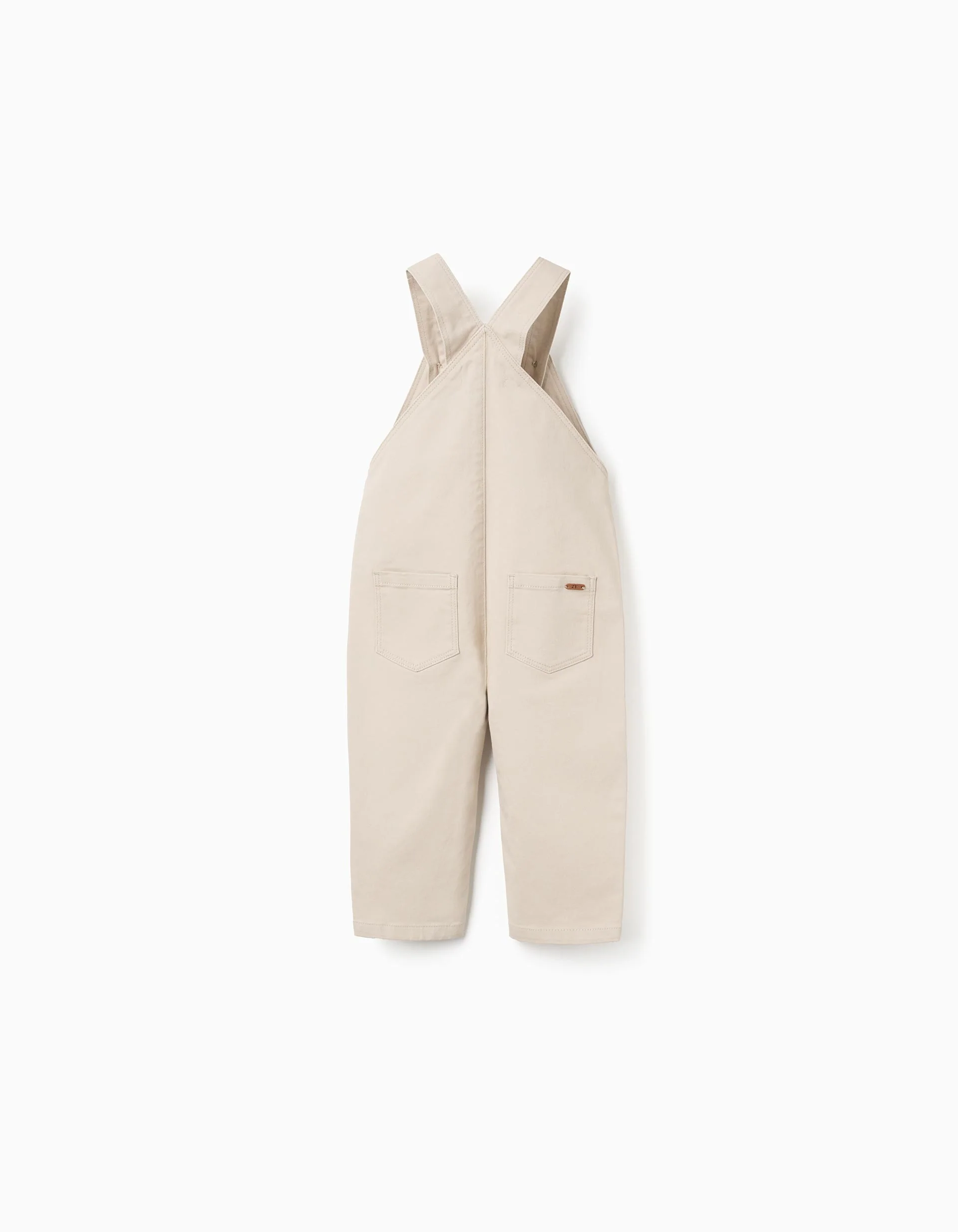 Twill dungarees with front flap pocket for baby boys, beige