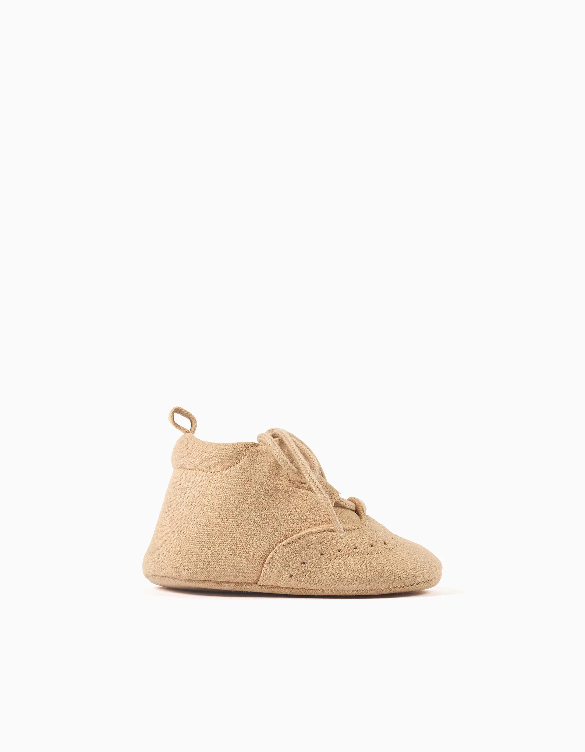 Suedette shoes with brogue detail for newborn boys, camel