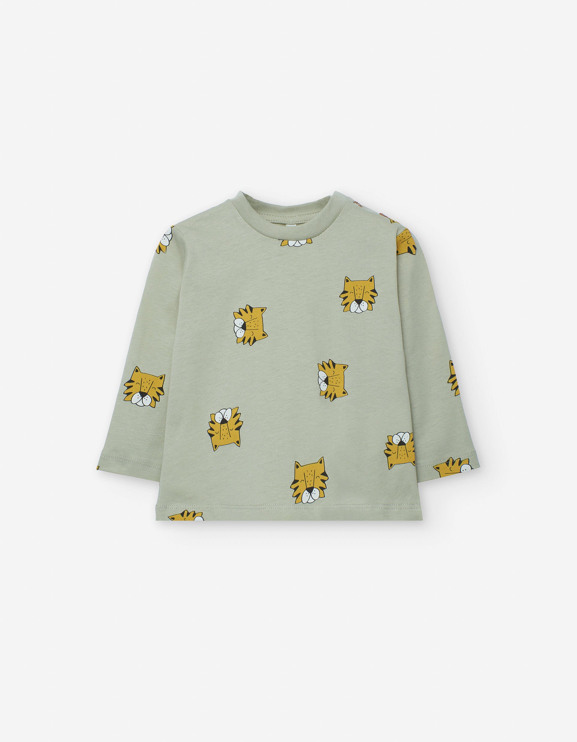 Long sleeve cotton T-shirt with tiger motif for baby boys, green