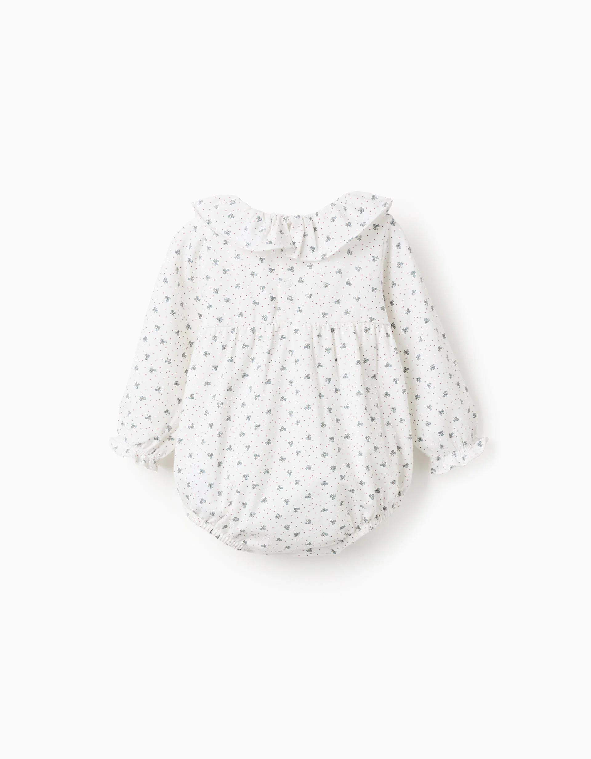 Bodysuit with Leaf Motif and Ruffle Collar for Newborn Girls, White