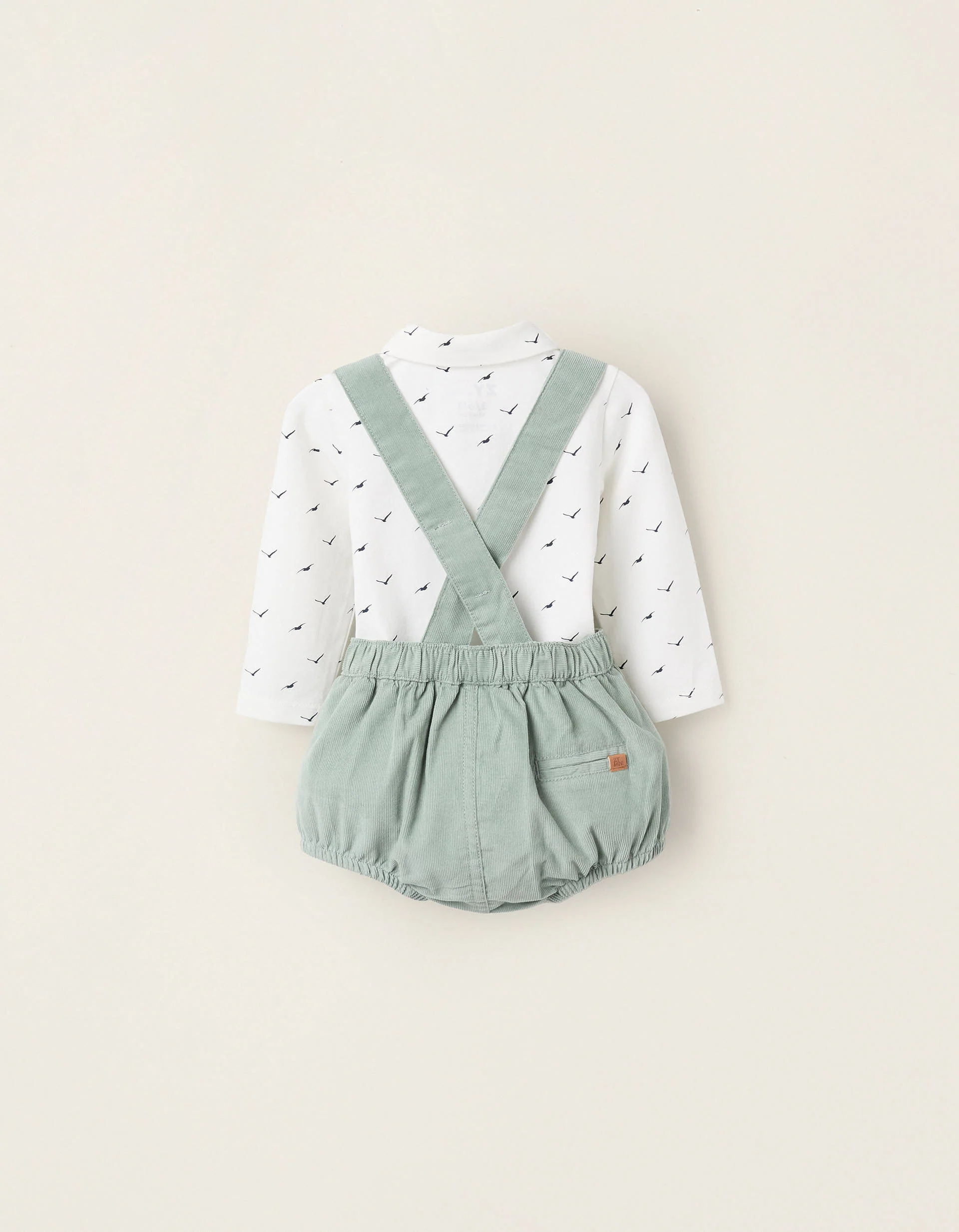 Bodysuit + Dungarees with Removable Straps for Newborns, White/Green