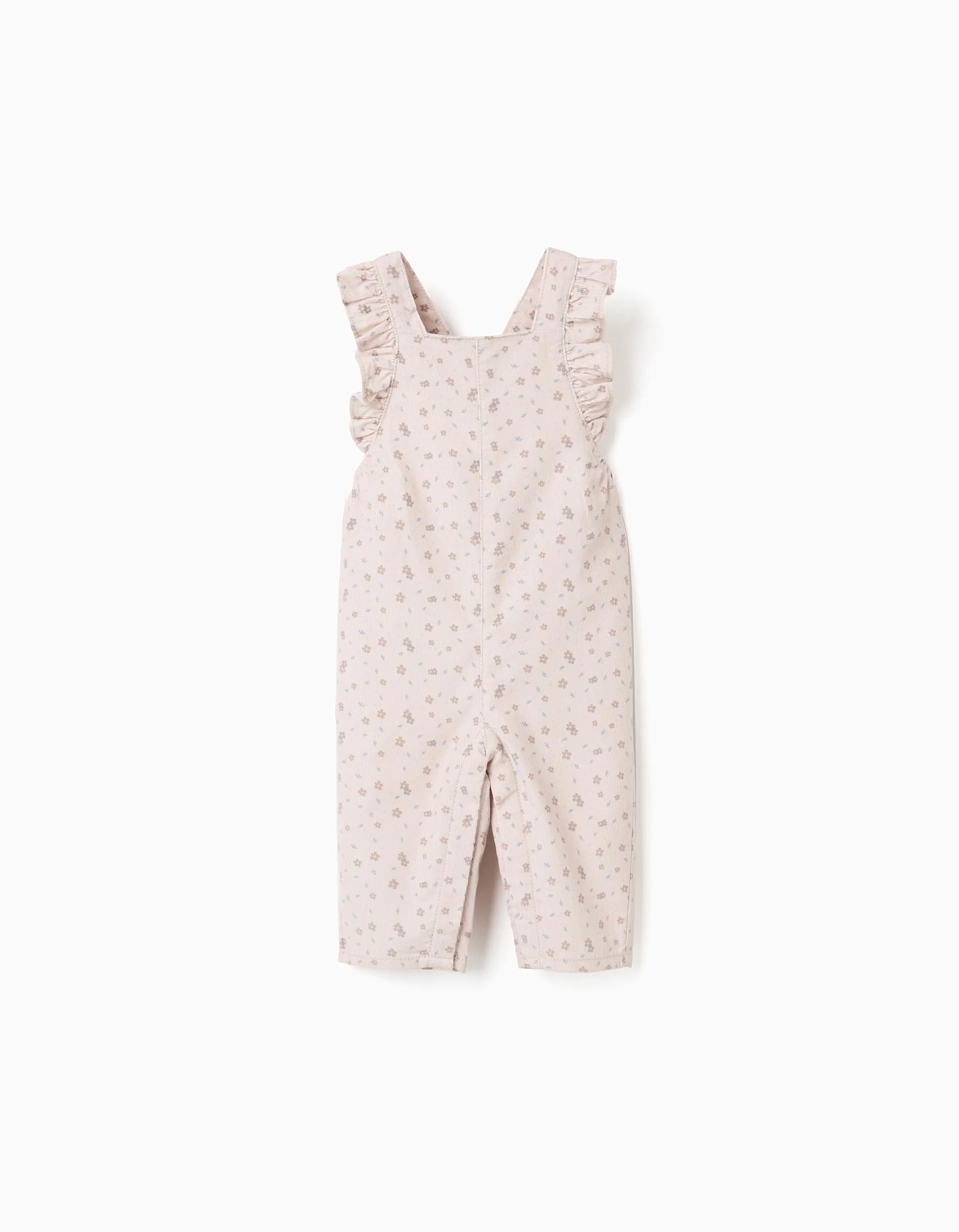 Corduroy jumpsuit with floral motif for newborn girls, beige