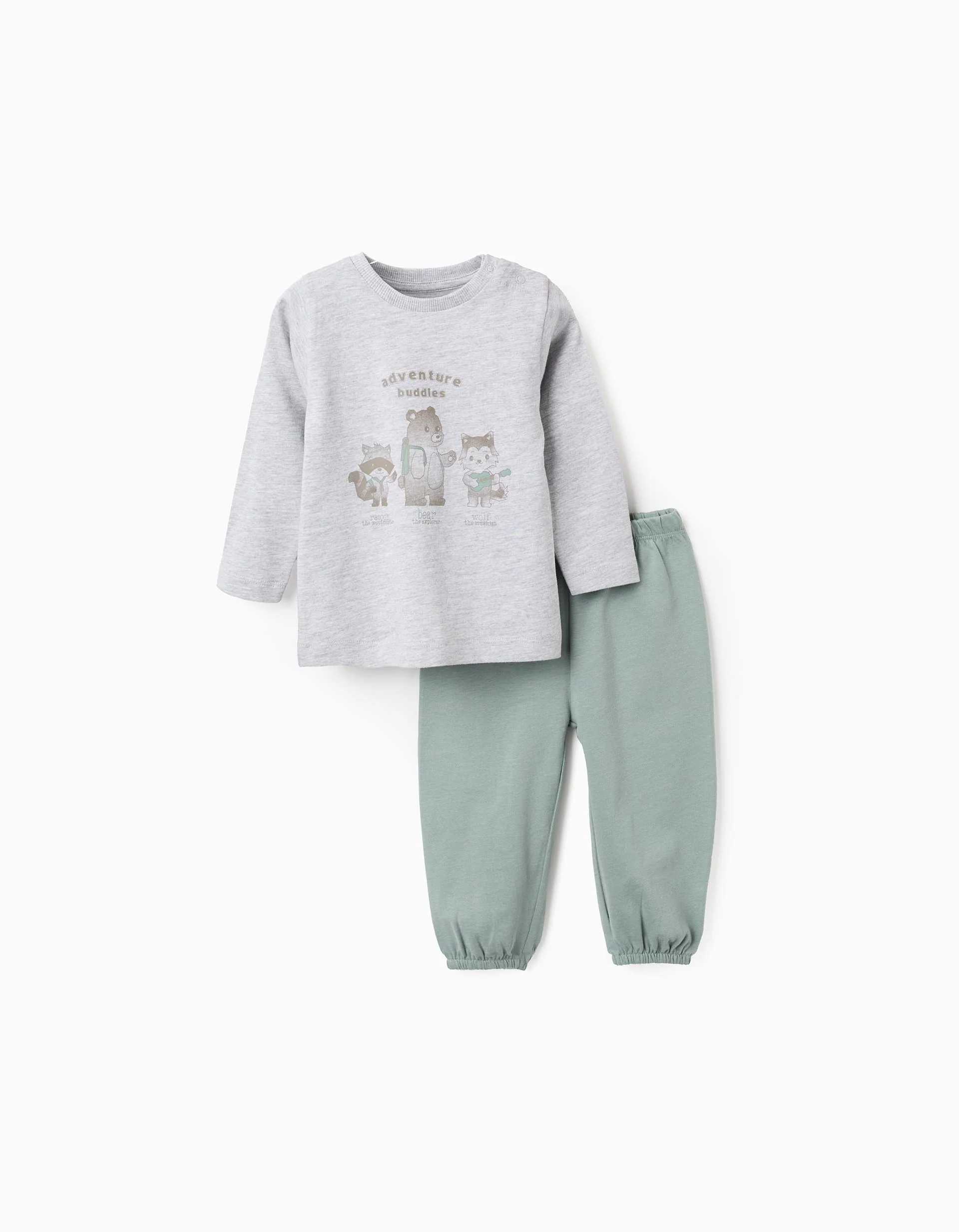 Cotton Pyjama for Baby Boys 'Buddies', Grey/Green