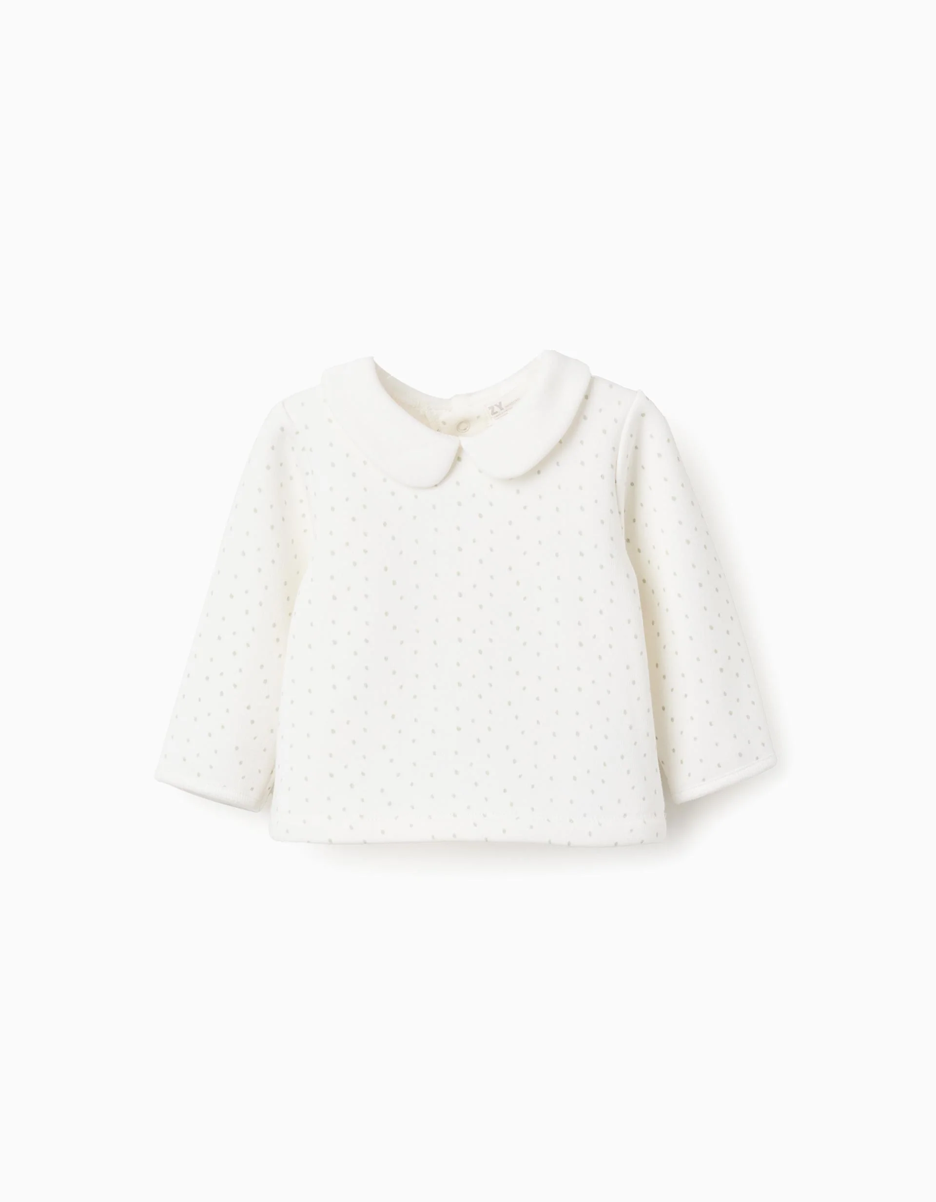 Sweatshirt with plush lining and polka dots for newborn boys, white