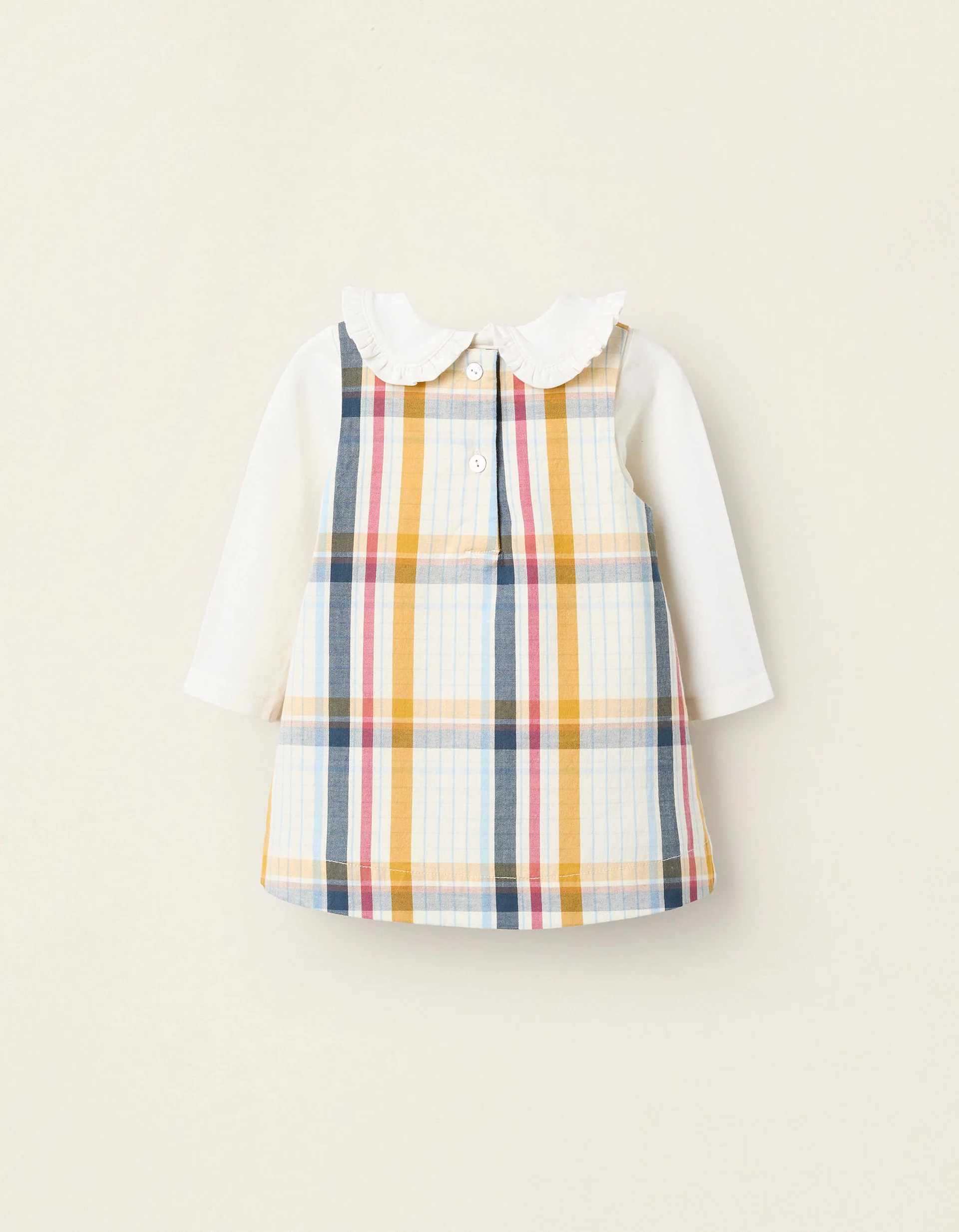 Bodysuit + Pinafore Dress with Check for Newborn Girls 'B&S', Multicolour