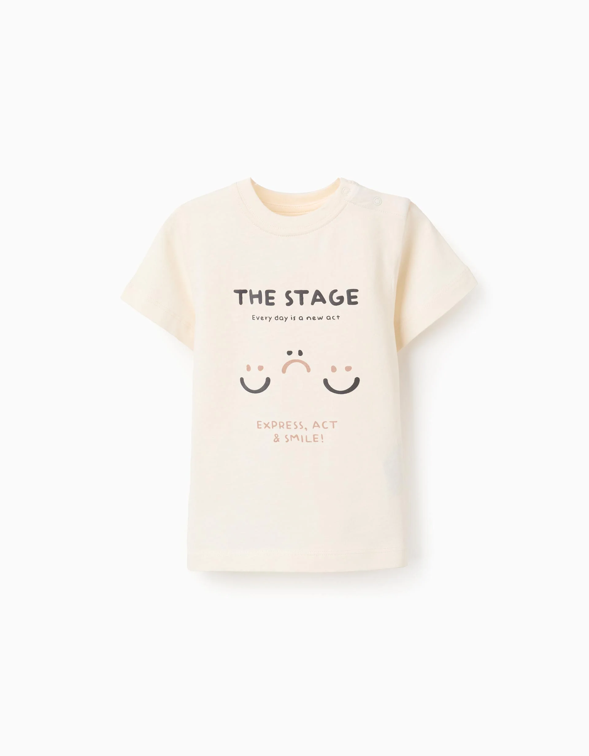 Cotton Jersey T-shirt for Baby Boys 'Smiley', Beige