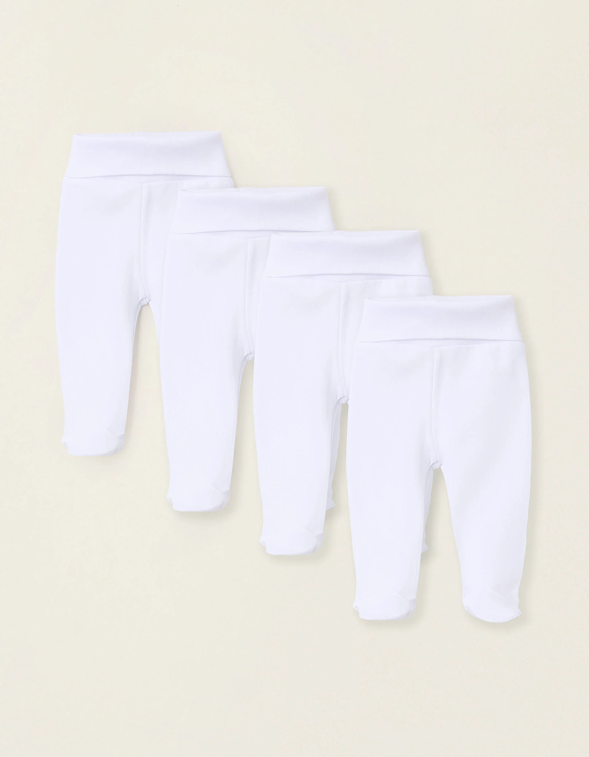 Pack of 4 Footed Brushed Cotton Trousers for Newborns and Babies, White