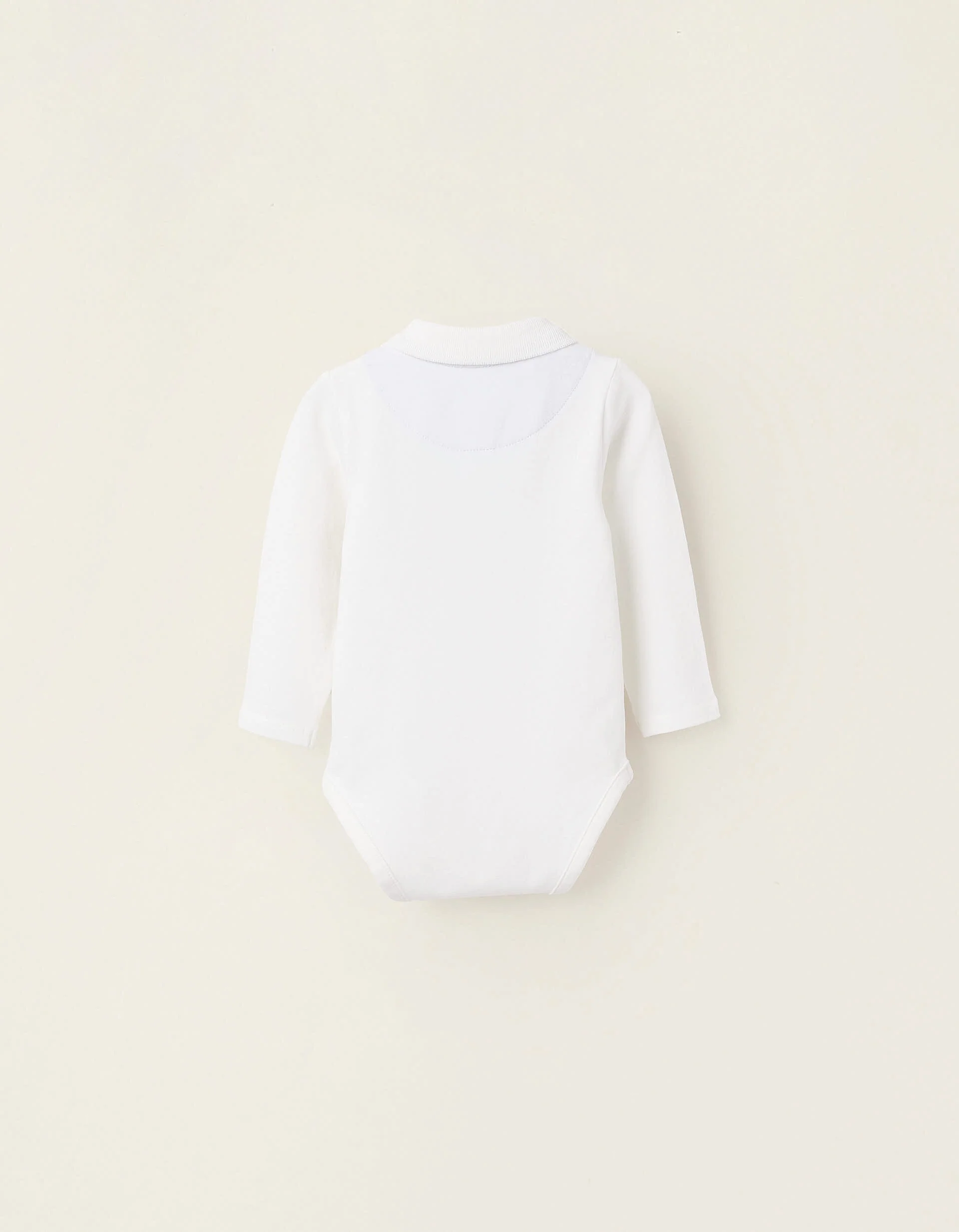 Long Sleeve Polo-Bodysuit for Newborn Boys, White
