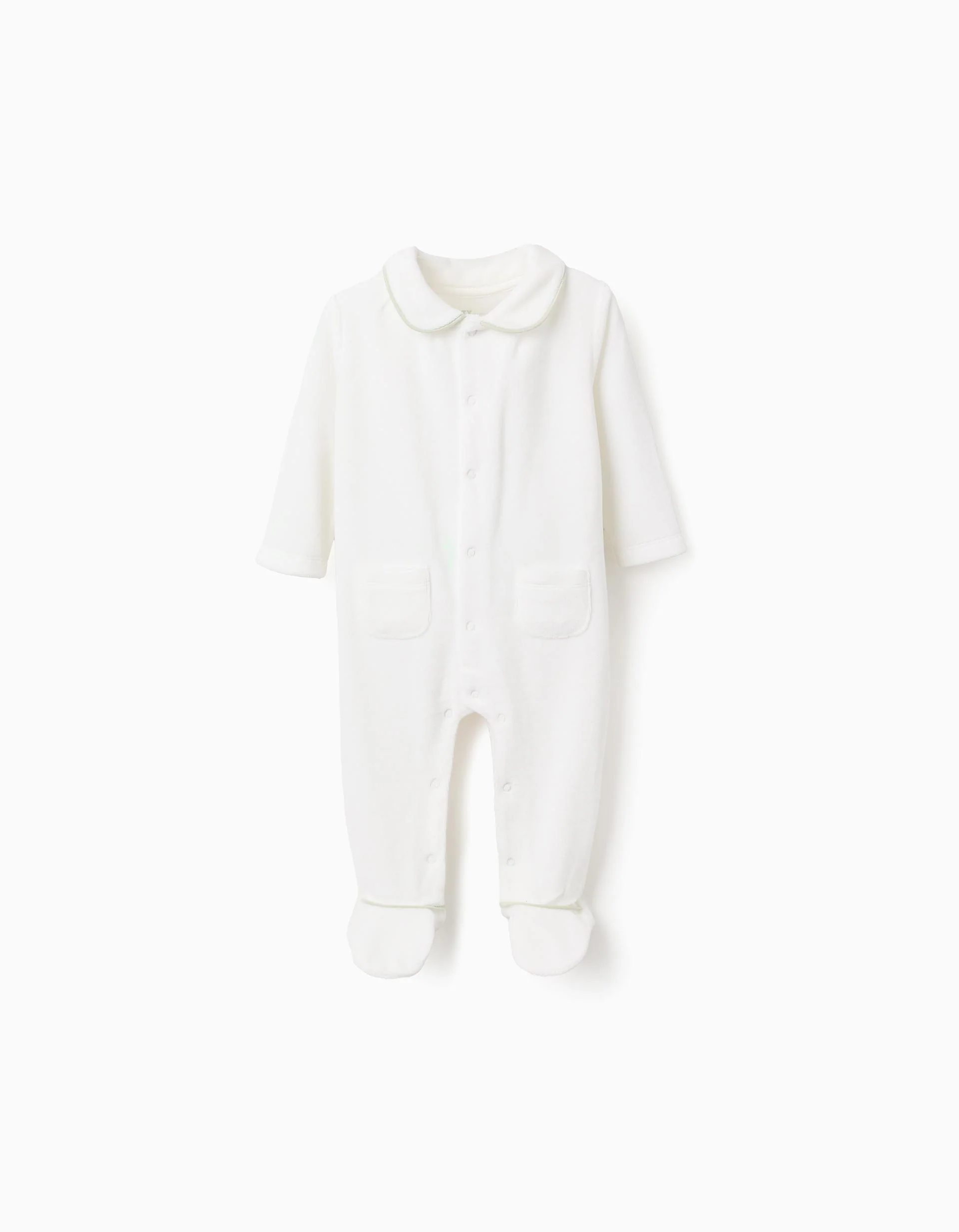 Velvet babygrow with Peter Pan collar for newborn boys, white