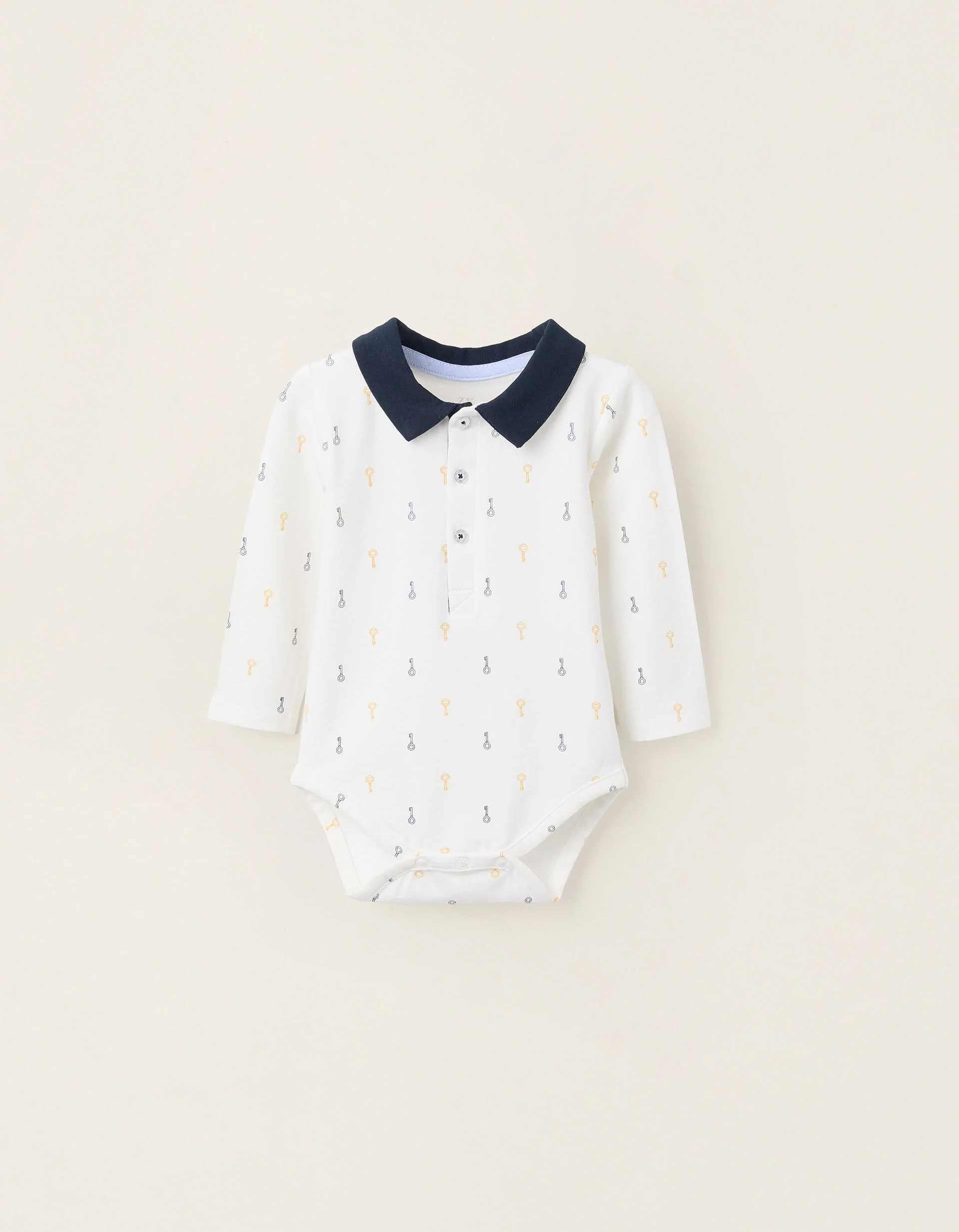 Bodysuit with Motif for Newborns 'Keys', White/Blue/Yellow