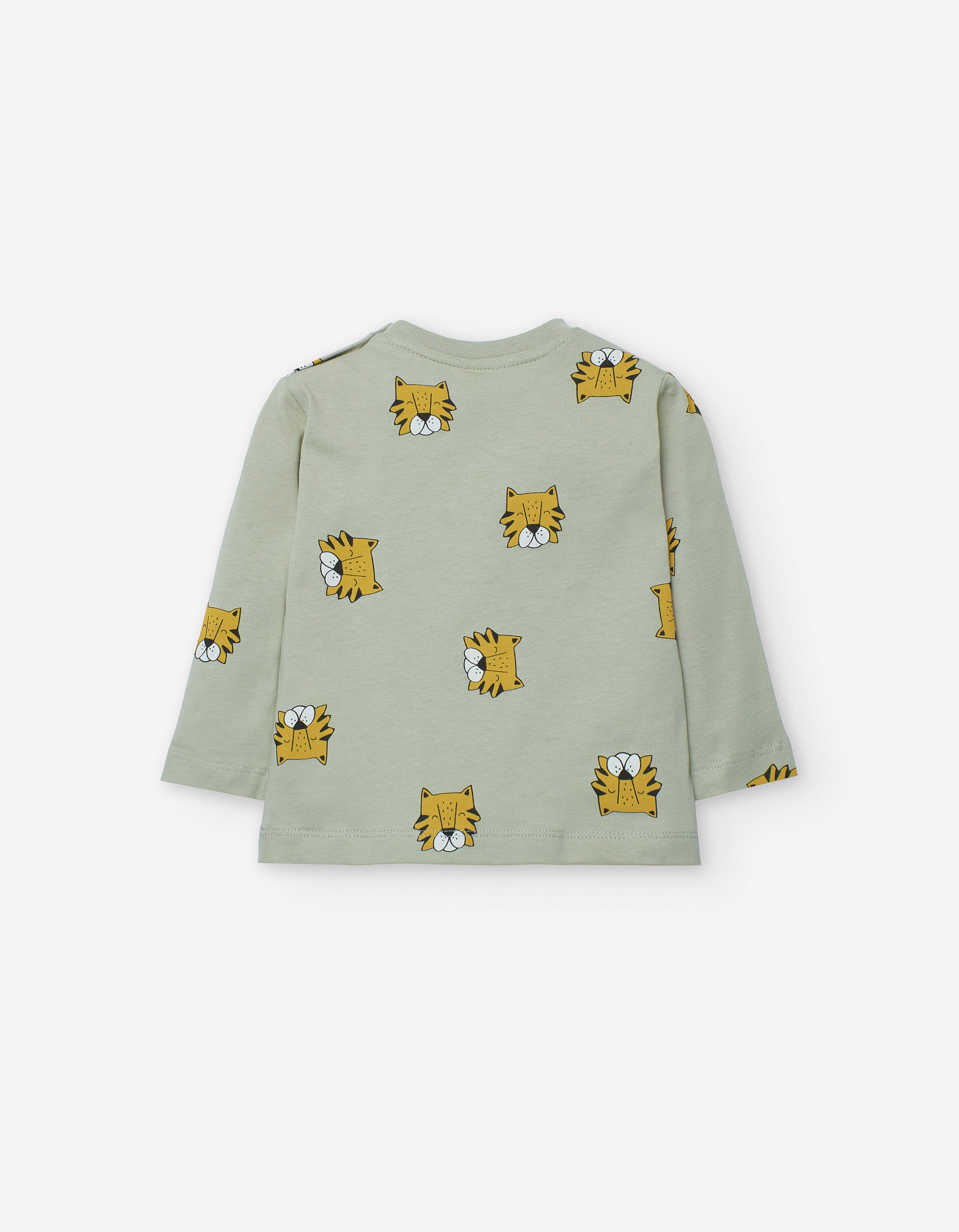 Long sleeve cotton T-shirt with tiger motif for baby boys, green